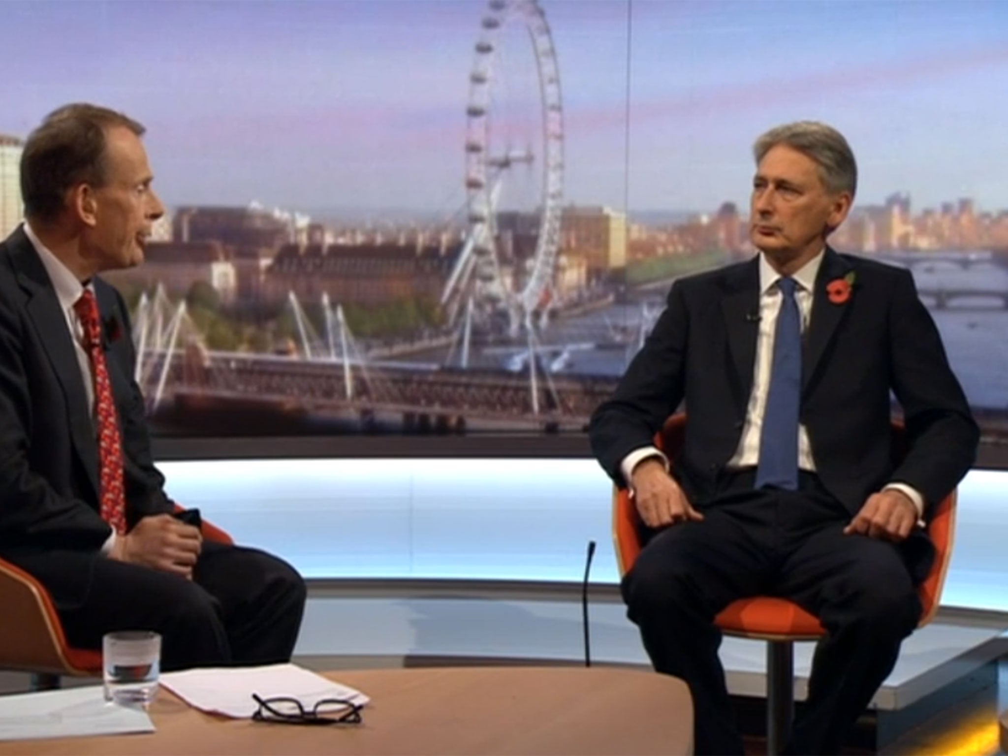 Philip Hammond speaks on the Andrew Marr Show on Sunday, 8 November 2015