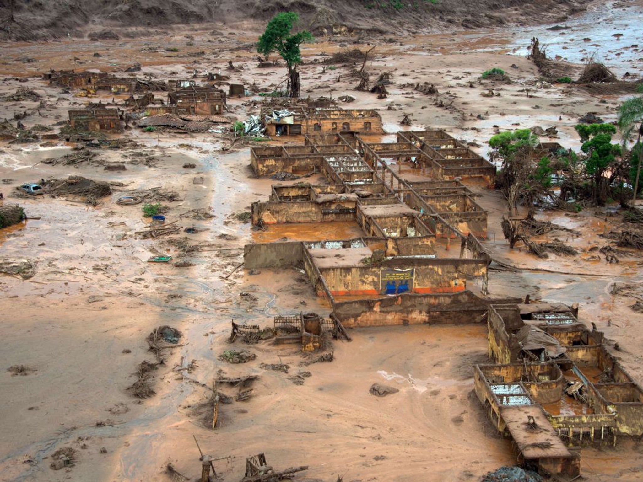 An aerial view of the extent of the damage caused to the village