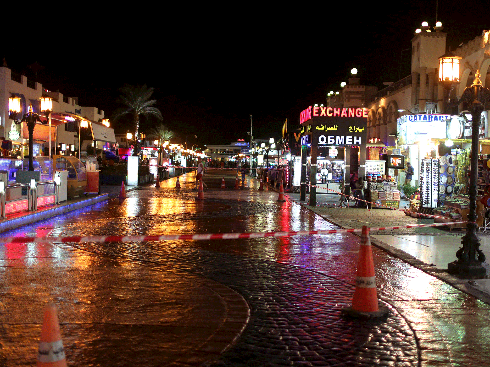 The walking area of Naama bay is seen nearly empty