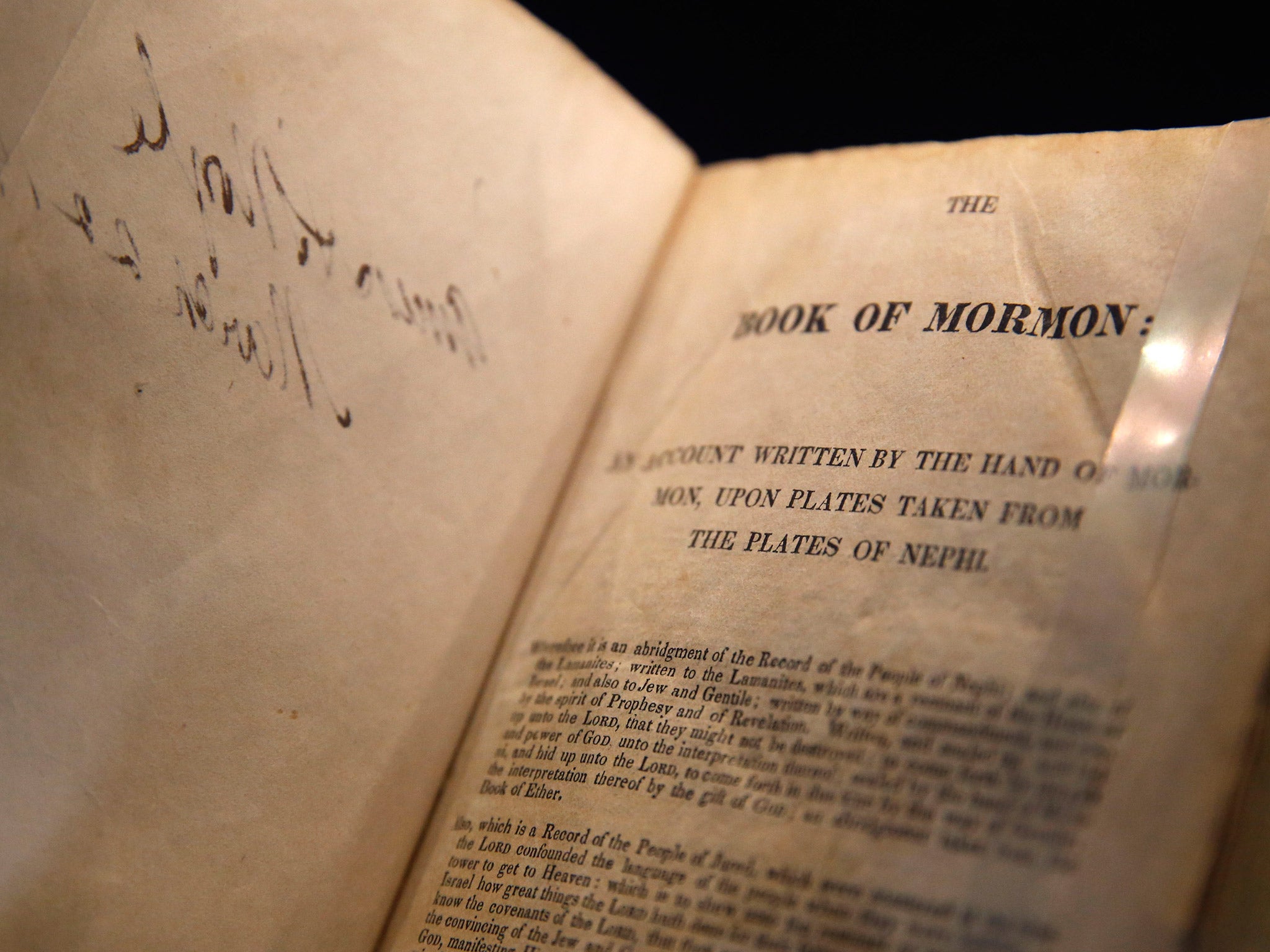 An 1830, first edition of the Mormon scripture, 'Book of Mormon' (Getty)