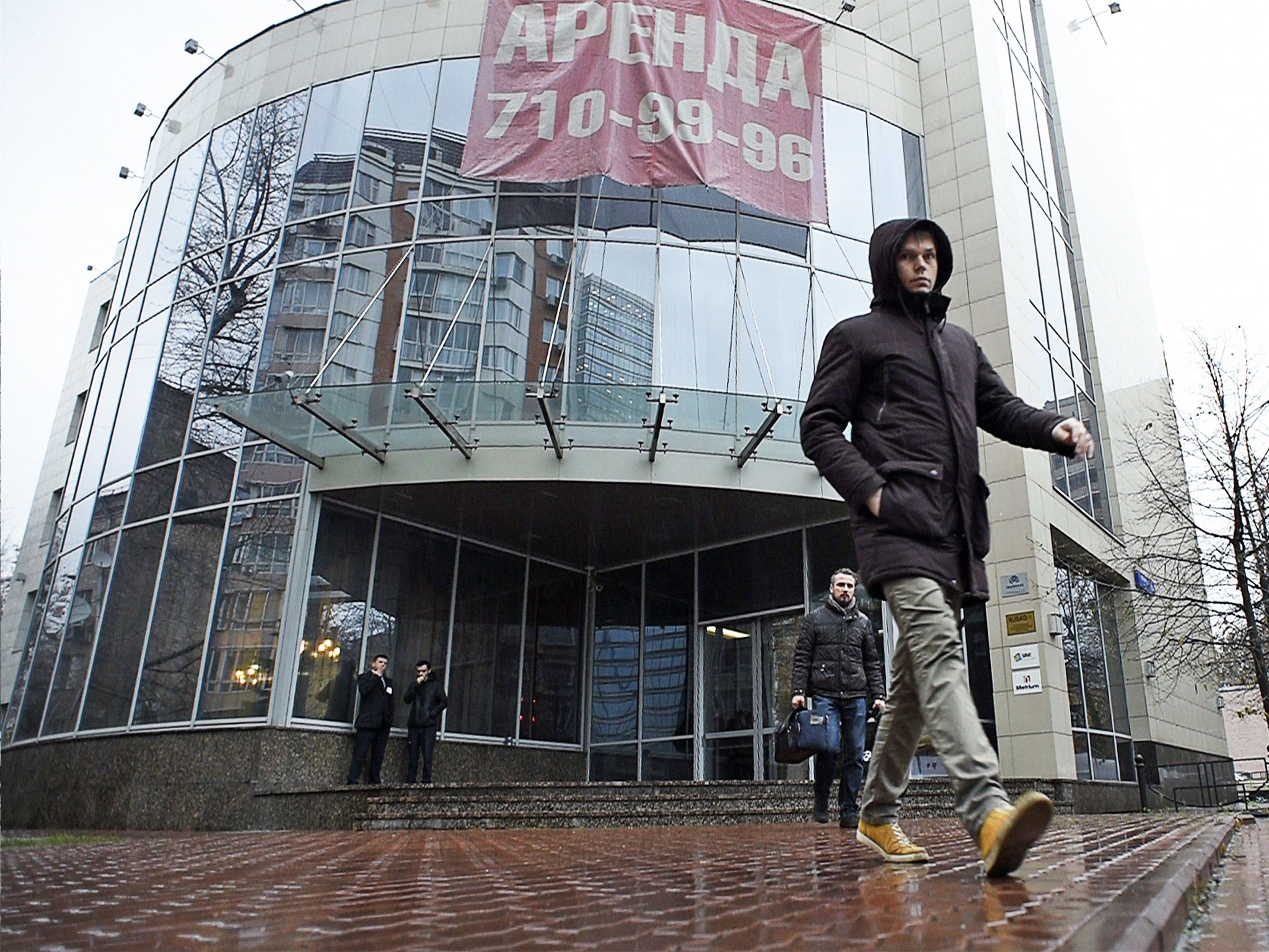 A man walks outside the office building which houses the headquarters of Russia’s anti-doping agency in Moscow (Getty)