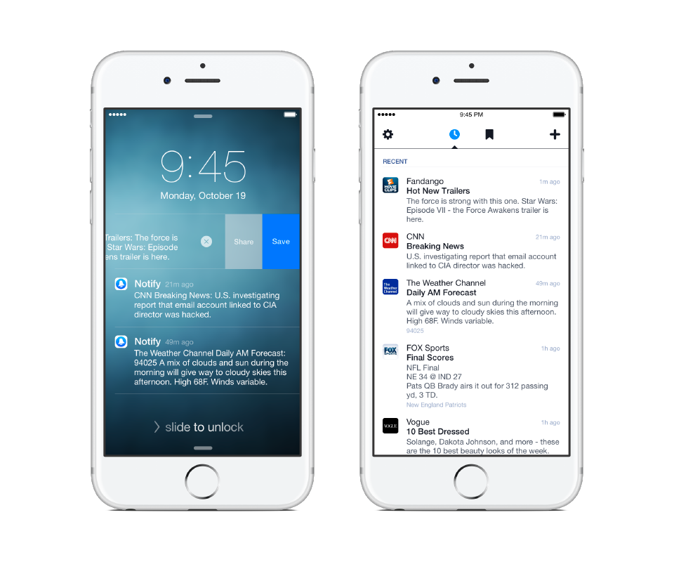 Notify's saved notifications screen looks similar to Twitter