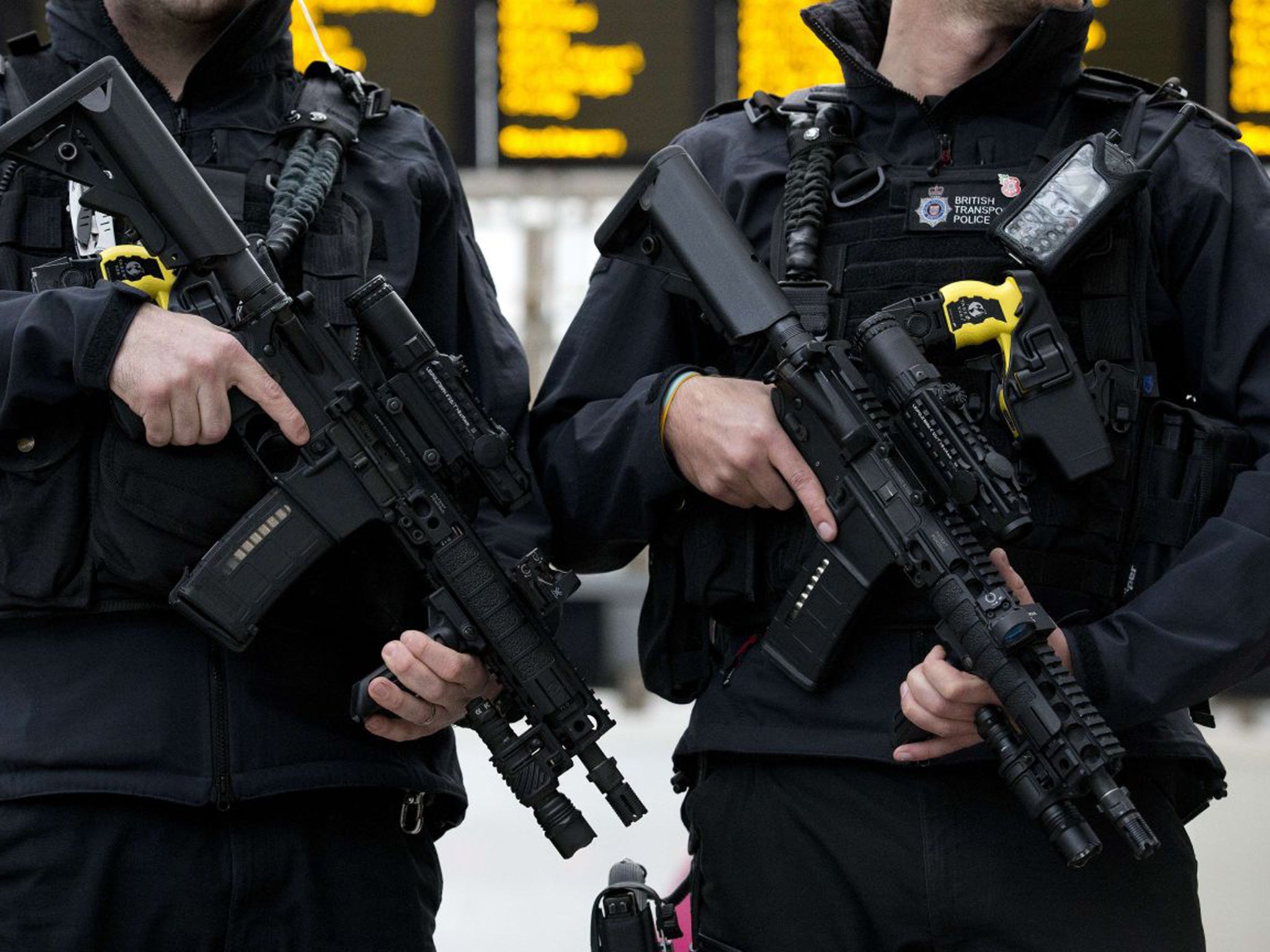 Armed officers from the British Transport Police.