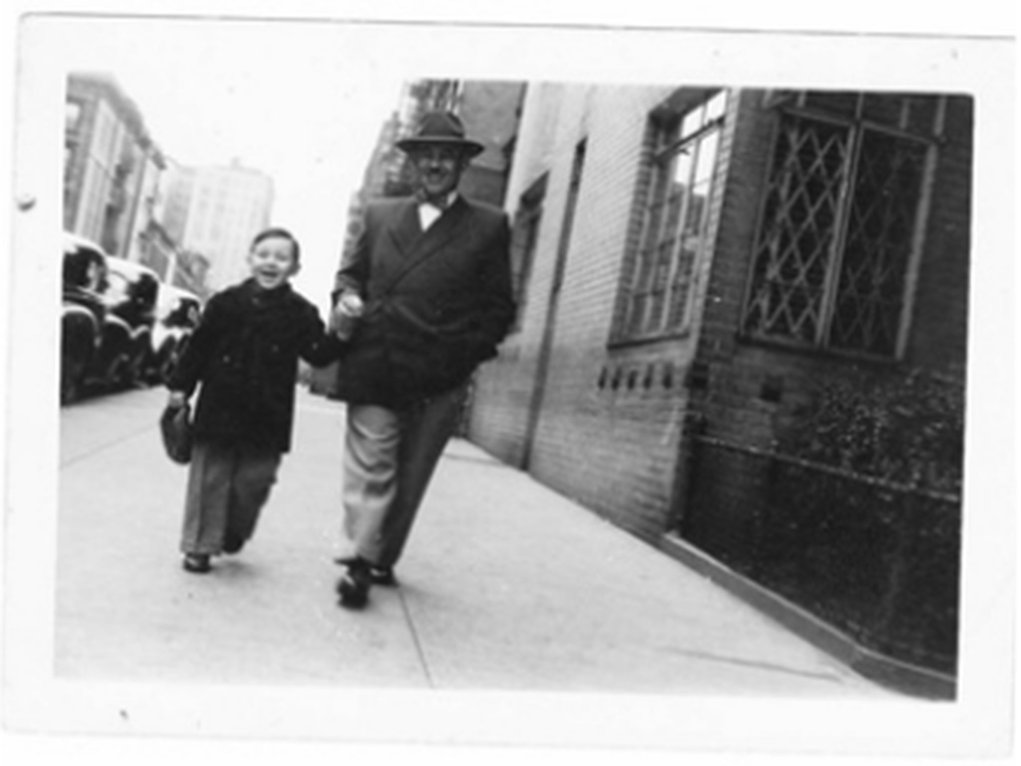 Sam Herling and his son, Upper West Side of Manhattan, New York