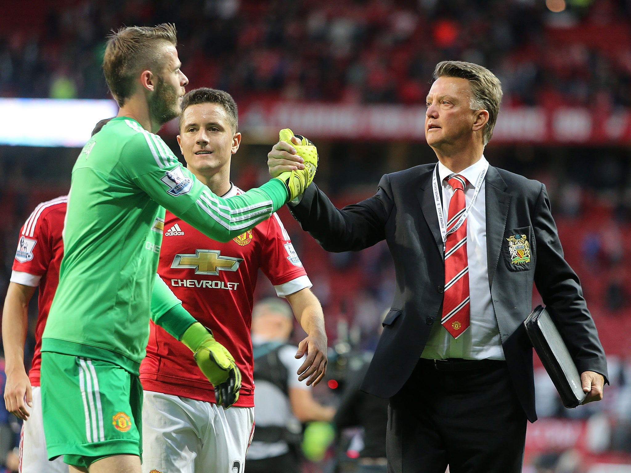 Manchester United goalkeeper David De Gea and manager Louis van Gaal