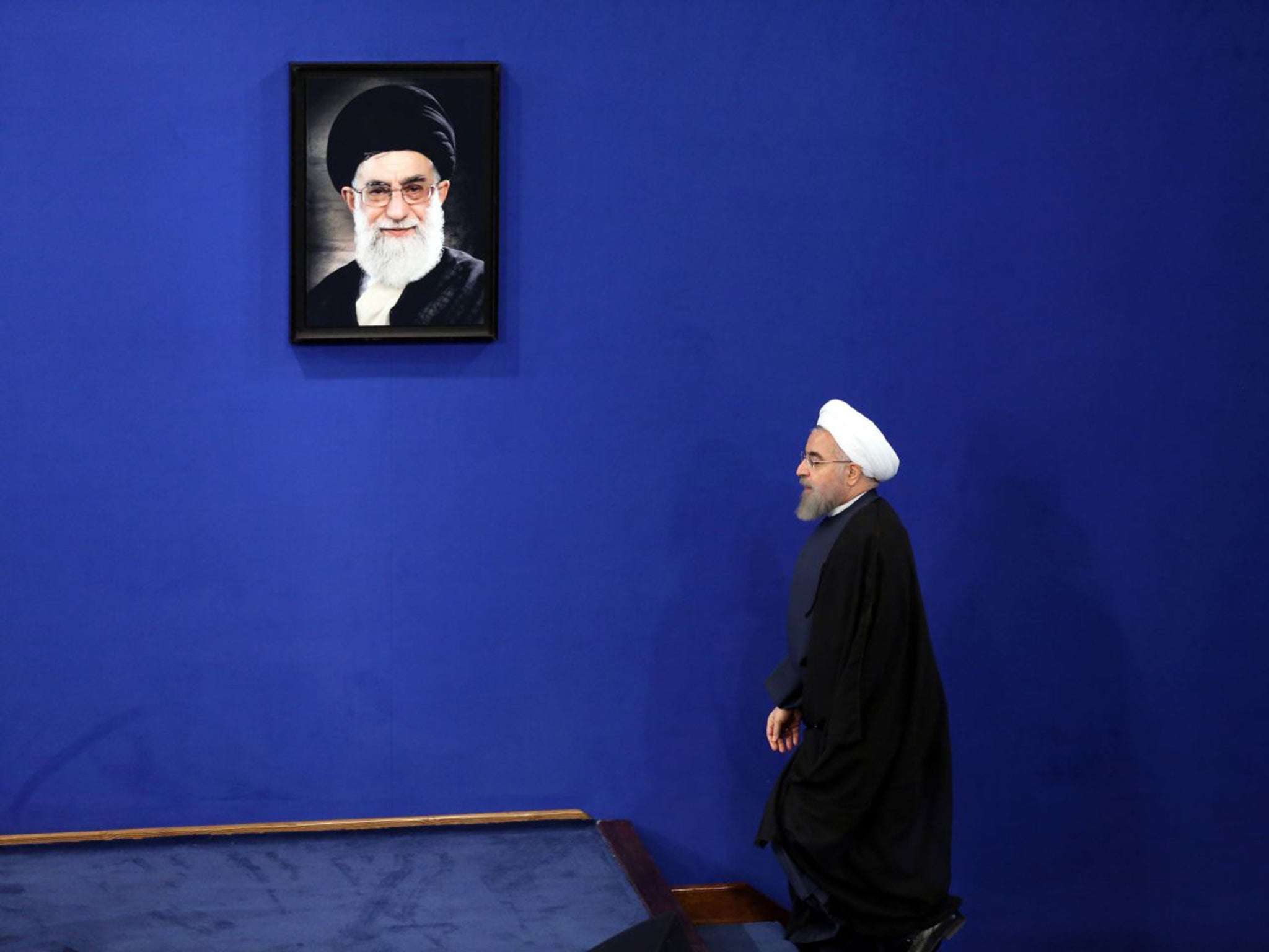 Hassan Rouhani has indicated relations with the US could improve but the supreme leader Ayatollah Ali Khamenei, inset, disagrees