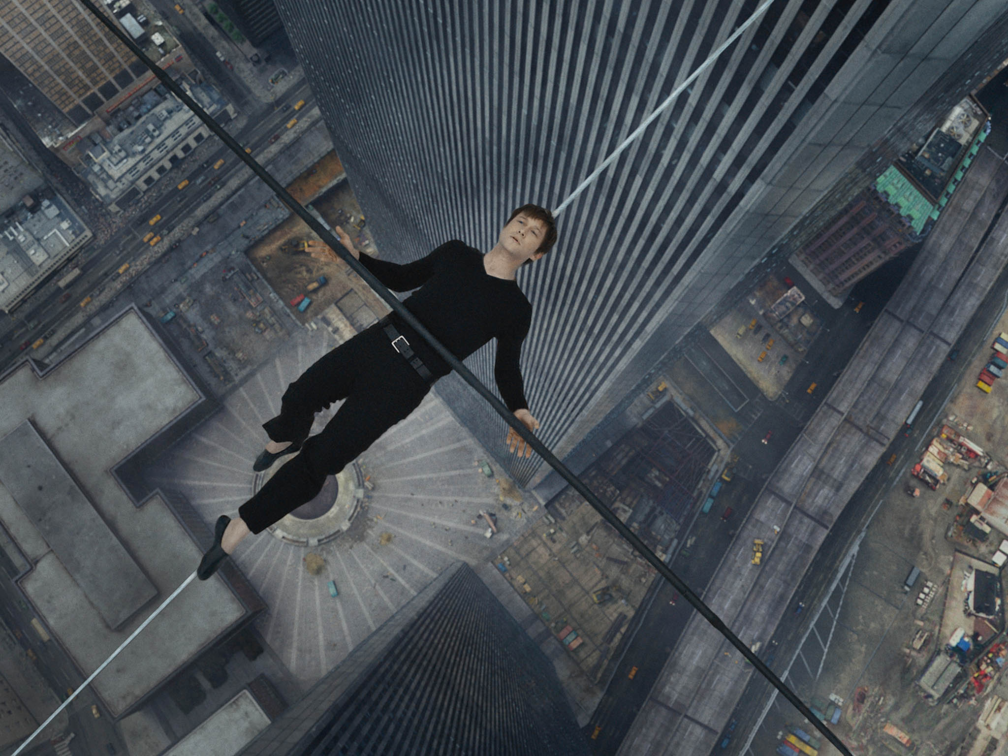 A clip from Man on Wire, walking between the World Trade Centre buildings