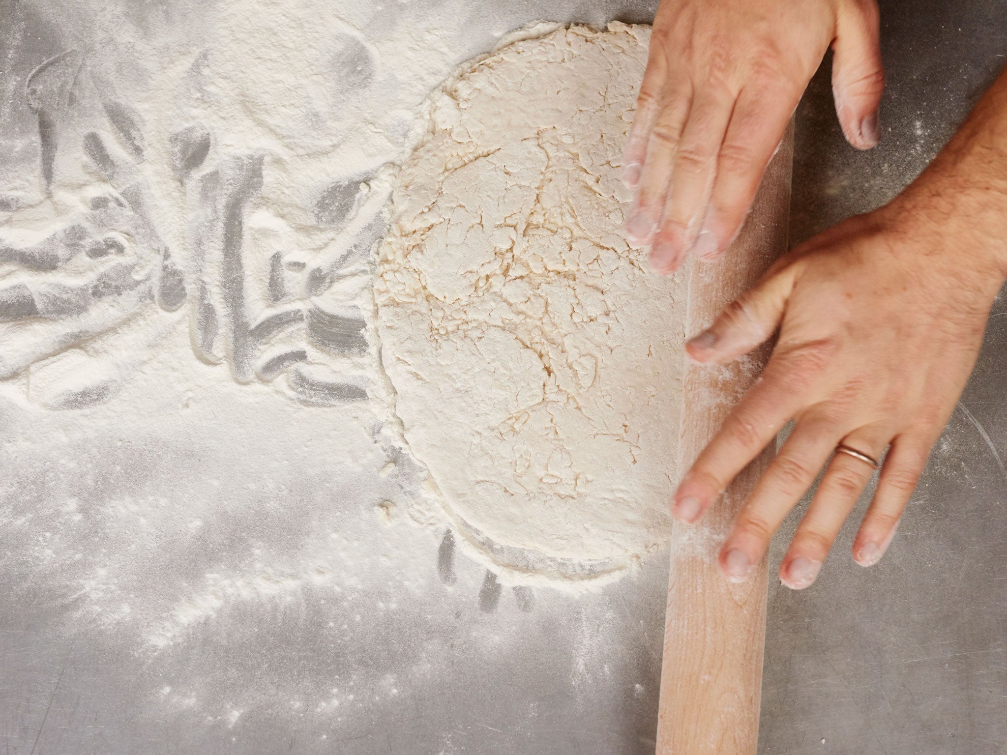 Roll the chilled pastry on a floured surface to 4mm to 5mm thick and to suit the size and shape of your cooking dish