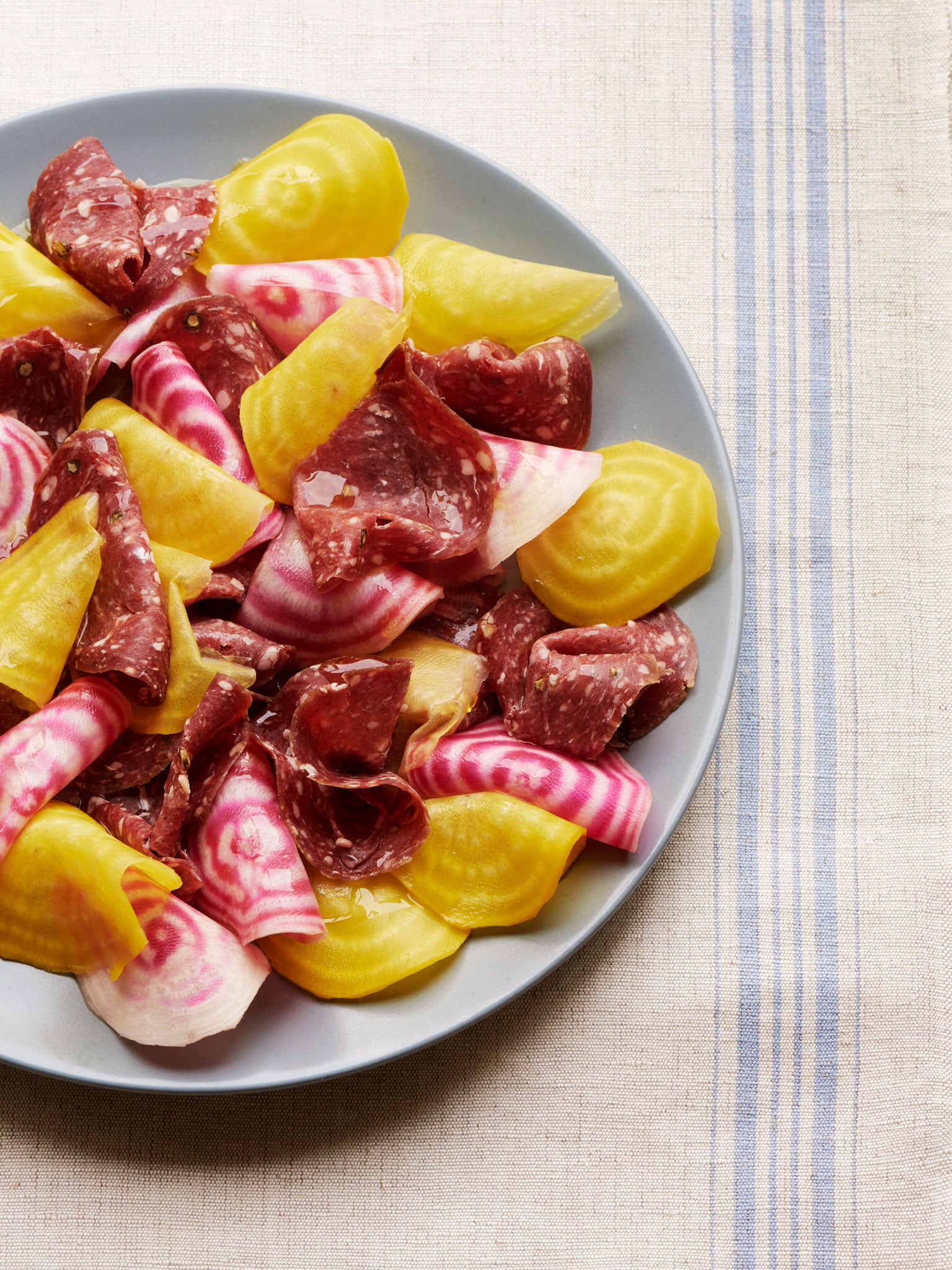 Venison salami and two types of heritage beetroot