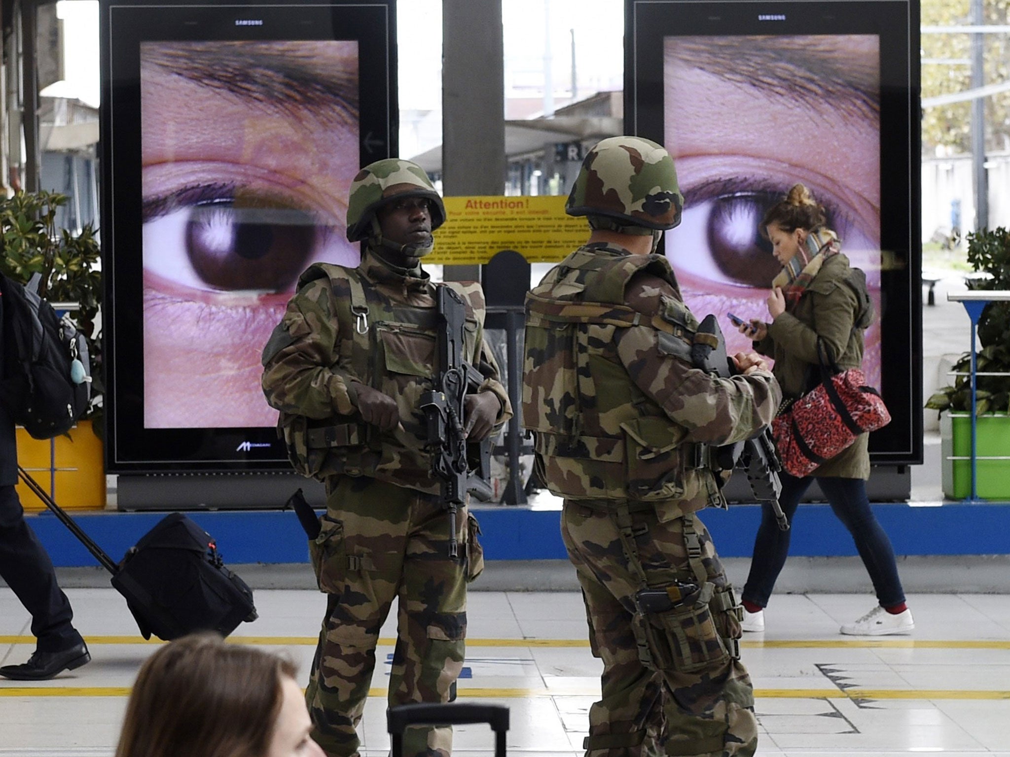 Police patrol the Austerlitz train station in Paris