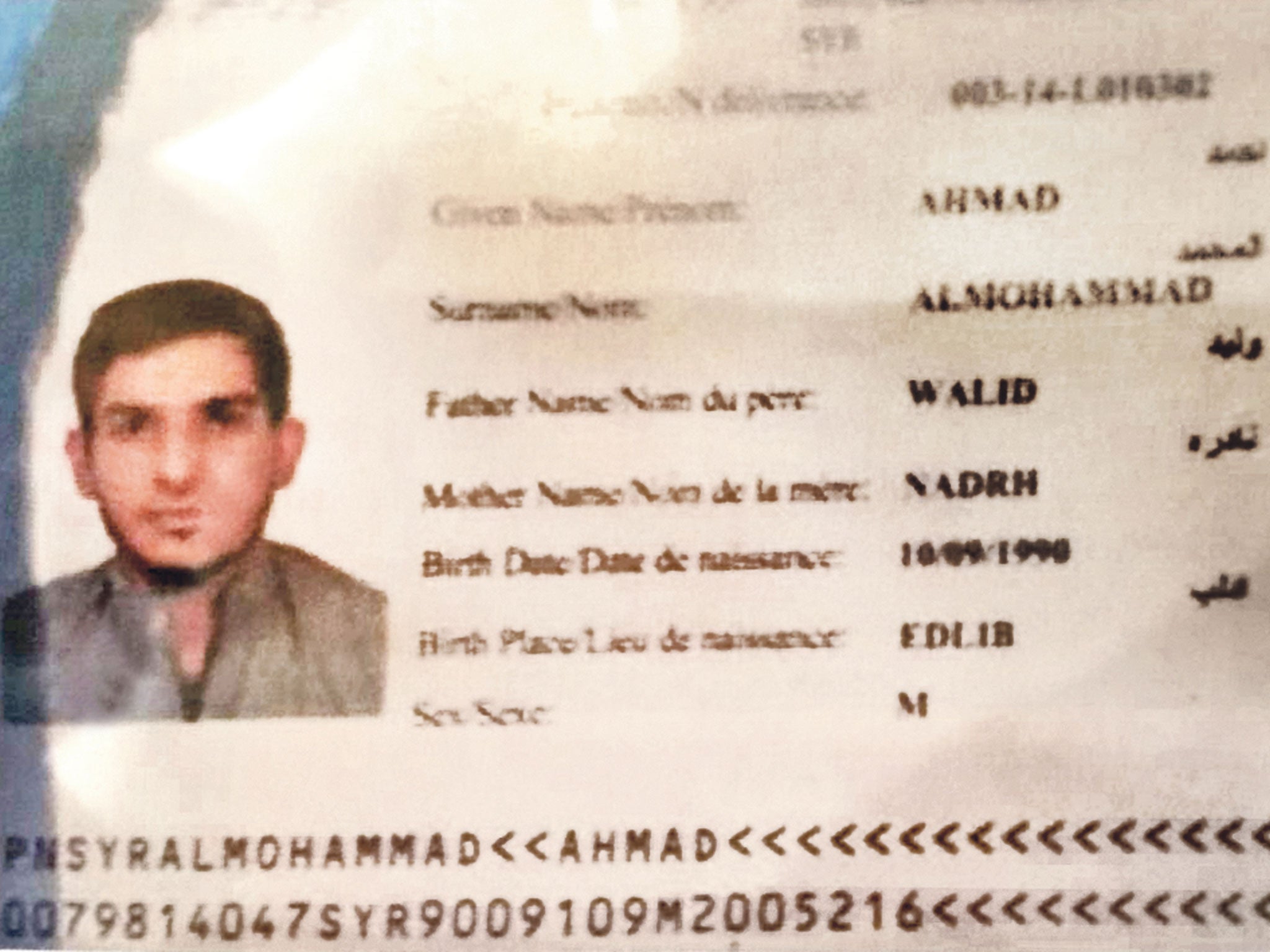 A passport belonging to Ahmad Almohammad was found on the body of a suicide bomber