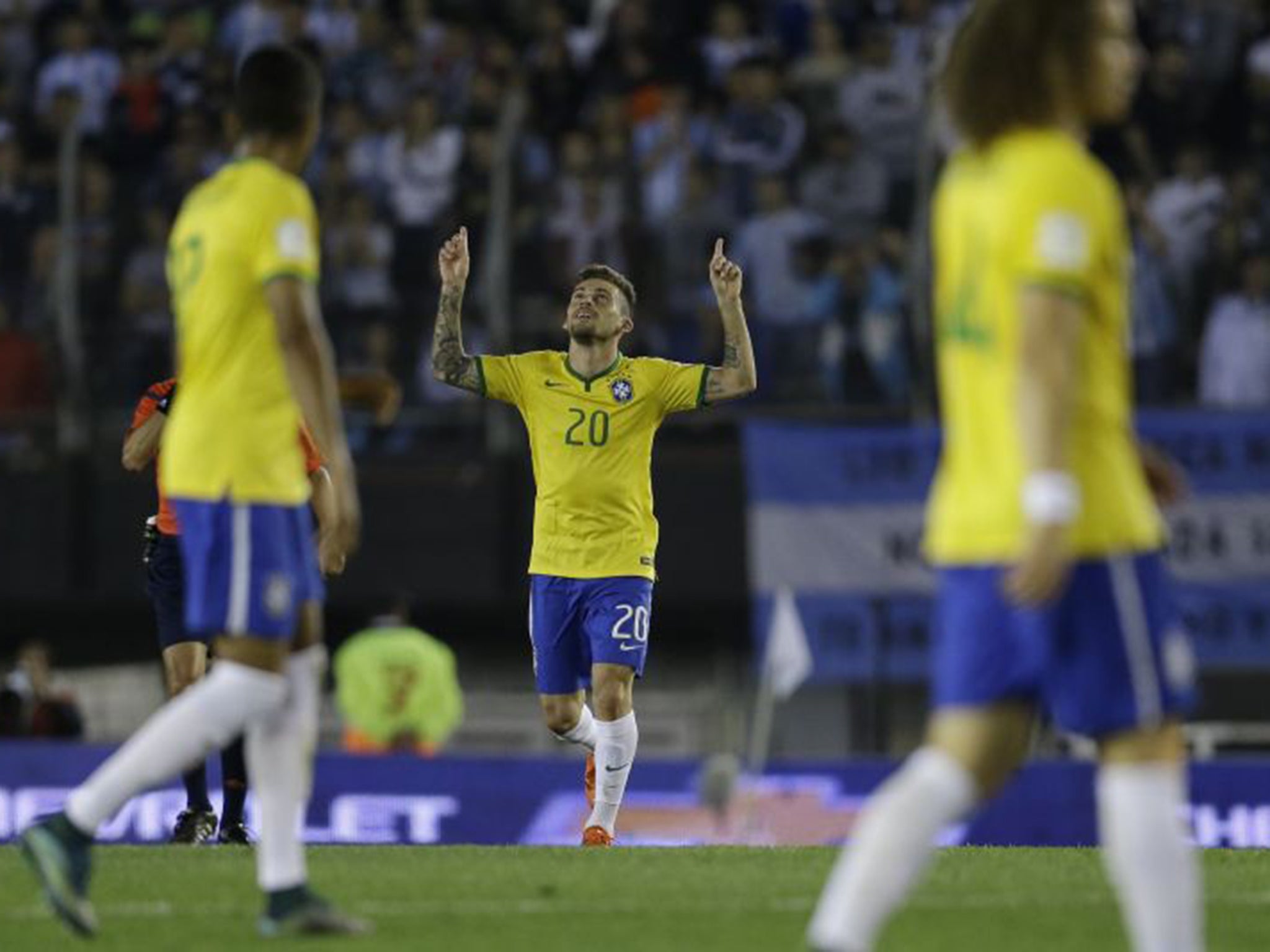 
Lucas Lima celebrates after scoring the equaliser for Brazil