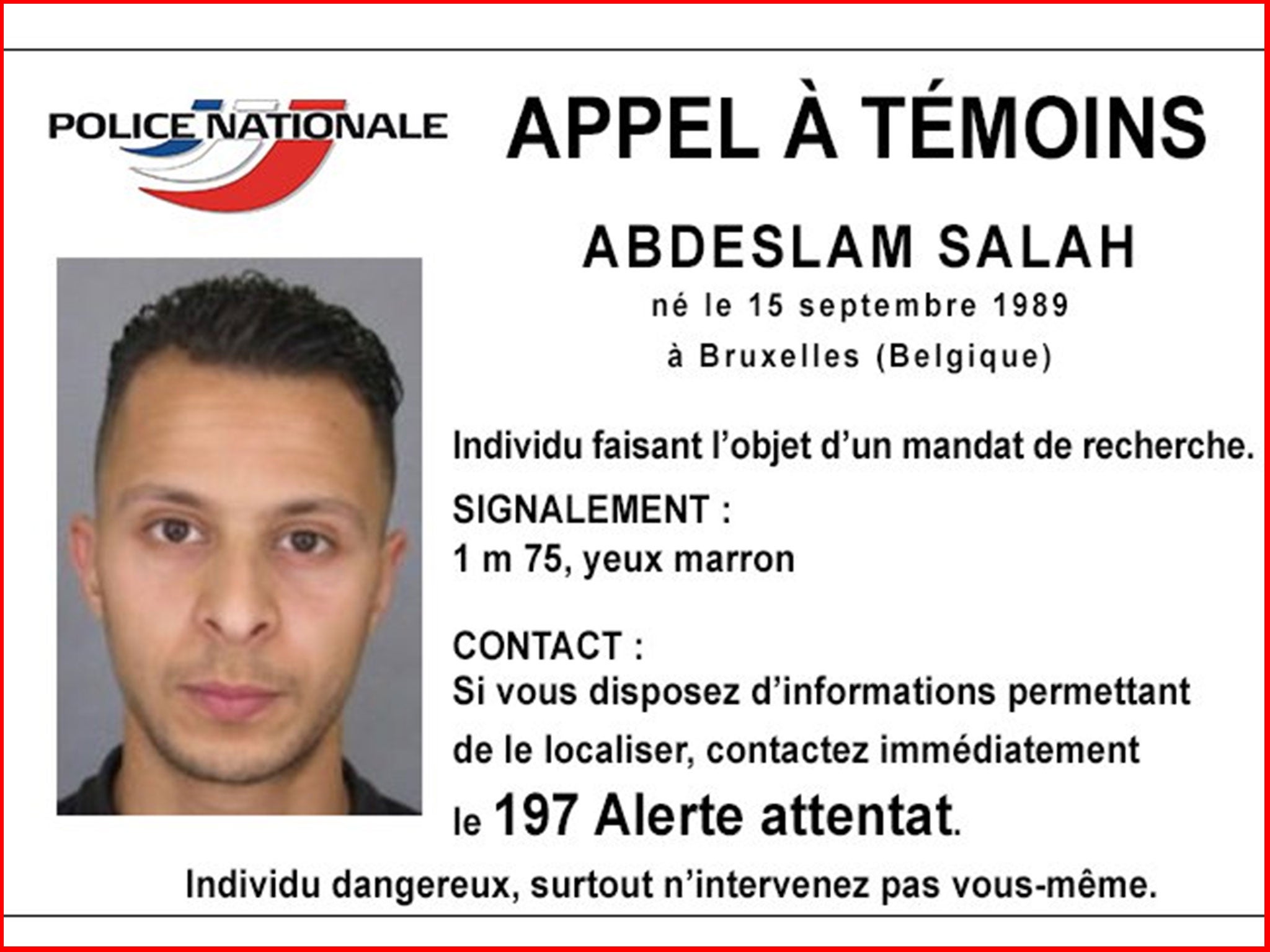 French police issue an image and name the man who is on the run as Abdeslam Salah