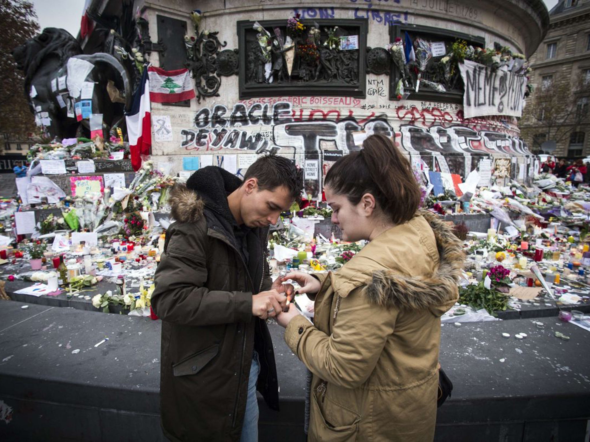 Tributes at the Monument à la République in central Paris