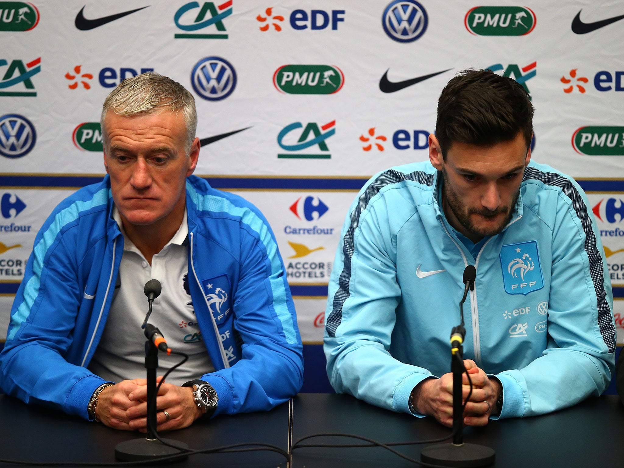 France head coach Didier Deschamps and captain Hugo Lloris were in sombre mood on Monday