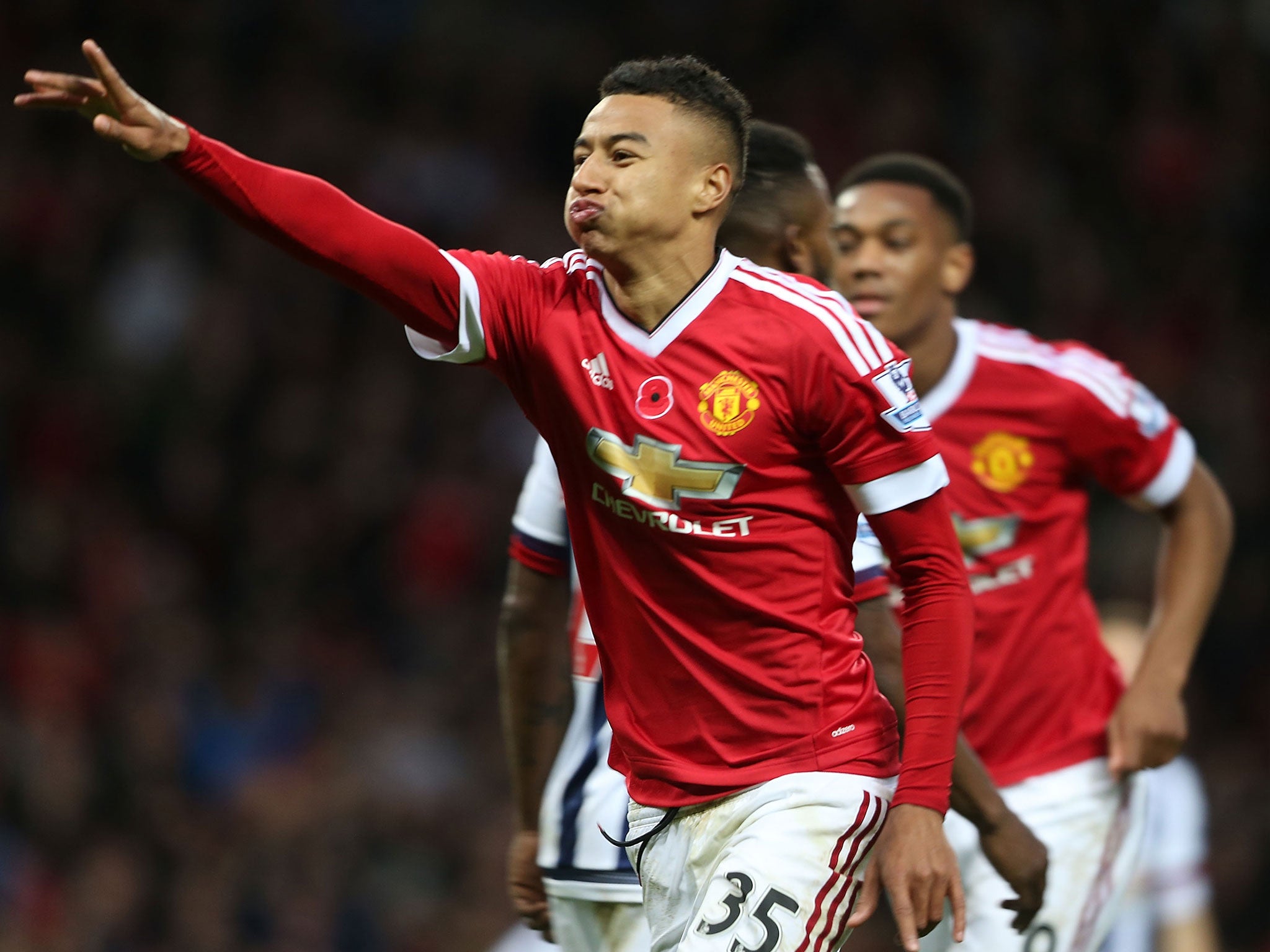 Jesse Lingard celebrates scoring for Manchester United