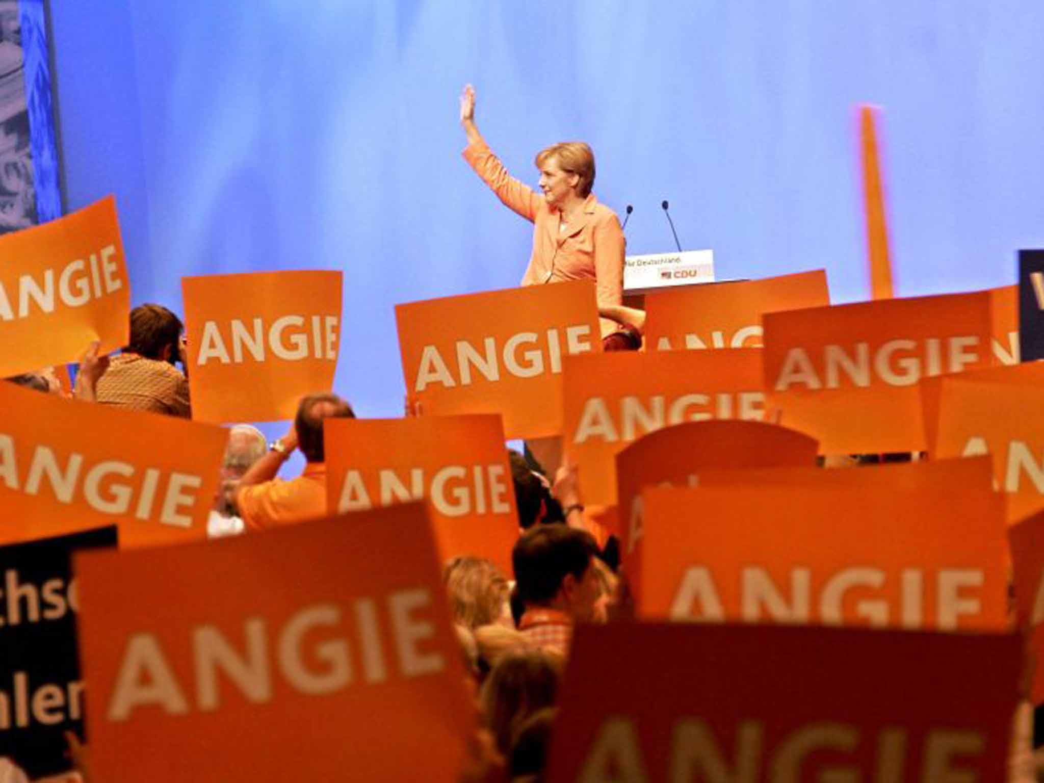 Angela Merkel at a 1985 convention