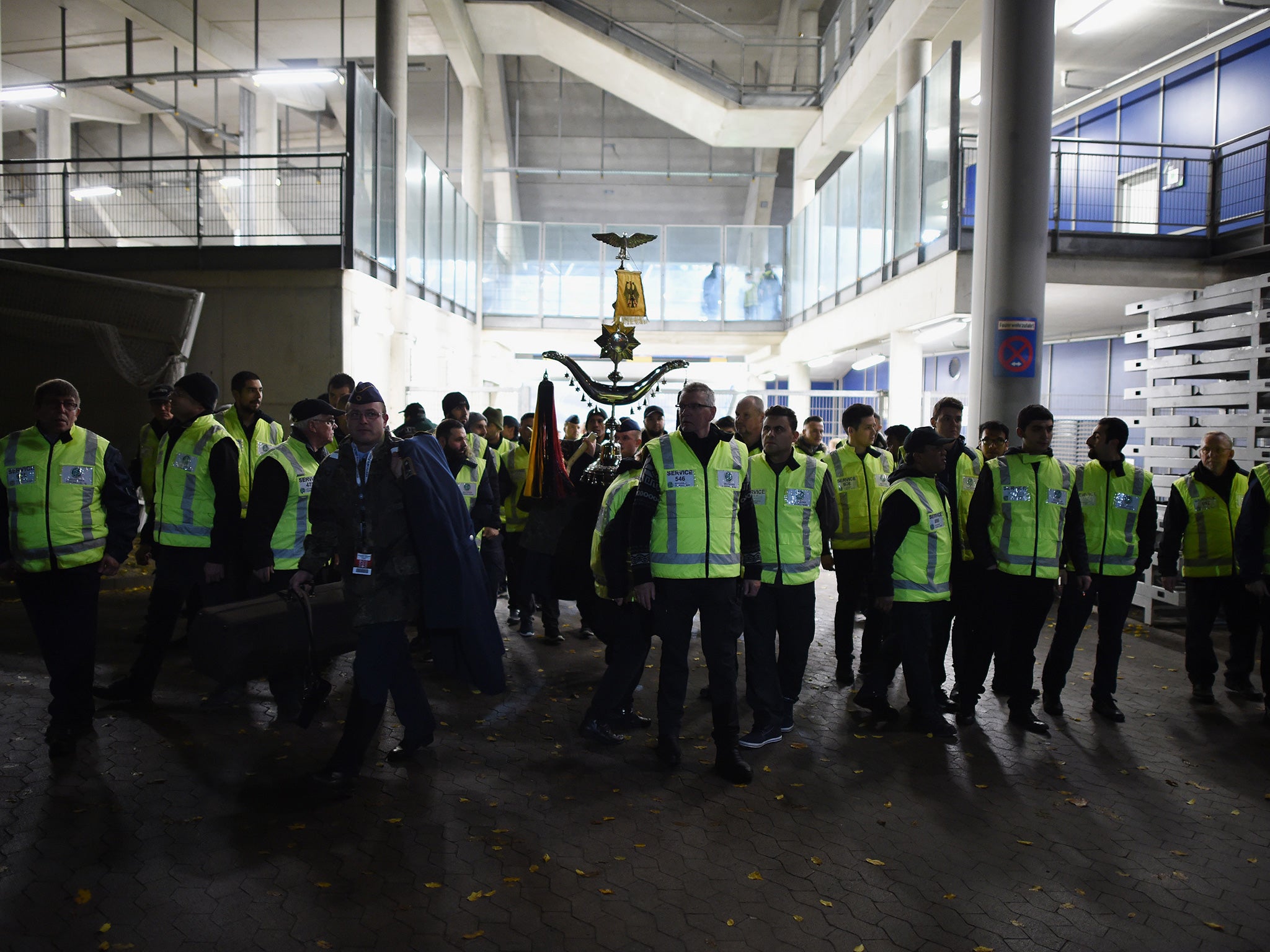 Police evacuate the HDI Arena prior to the International Friendly match between Germany and Netherlands at HDI Arena