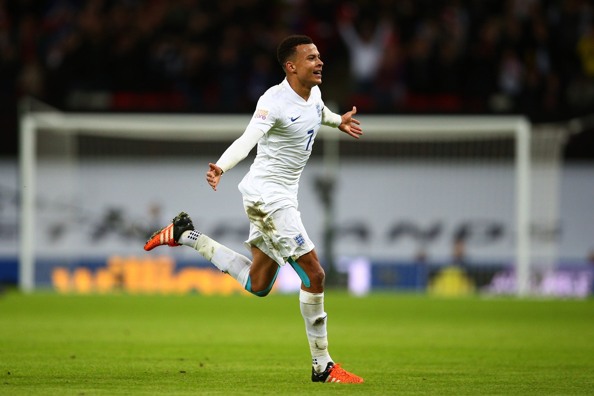 Dele Alli celebrates after giving England the lead against France