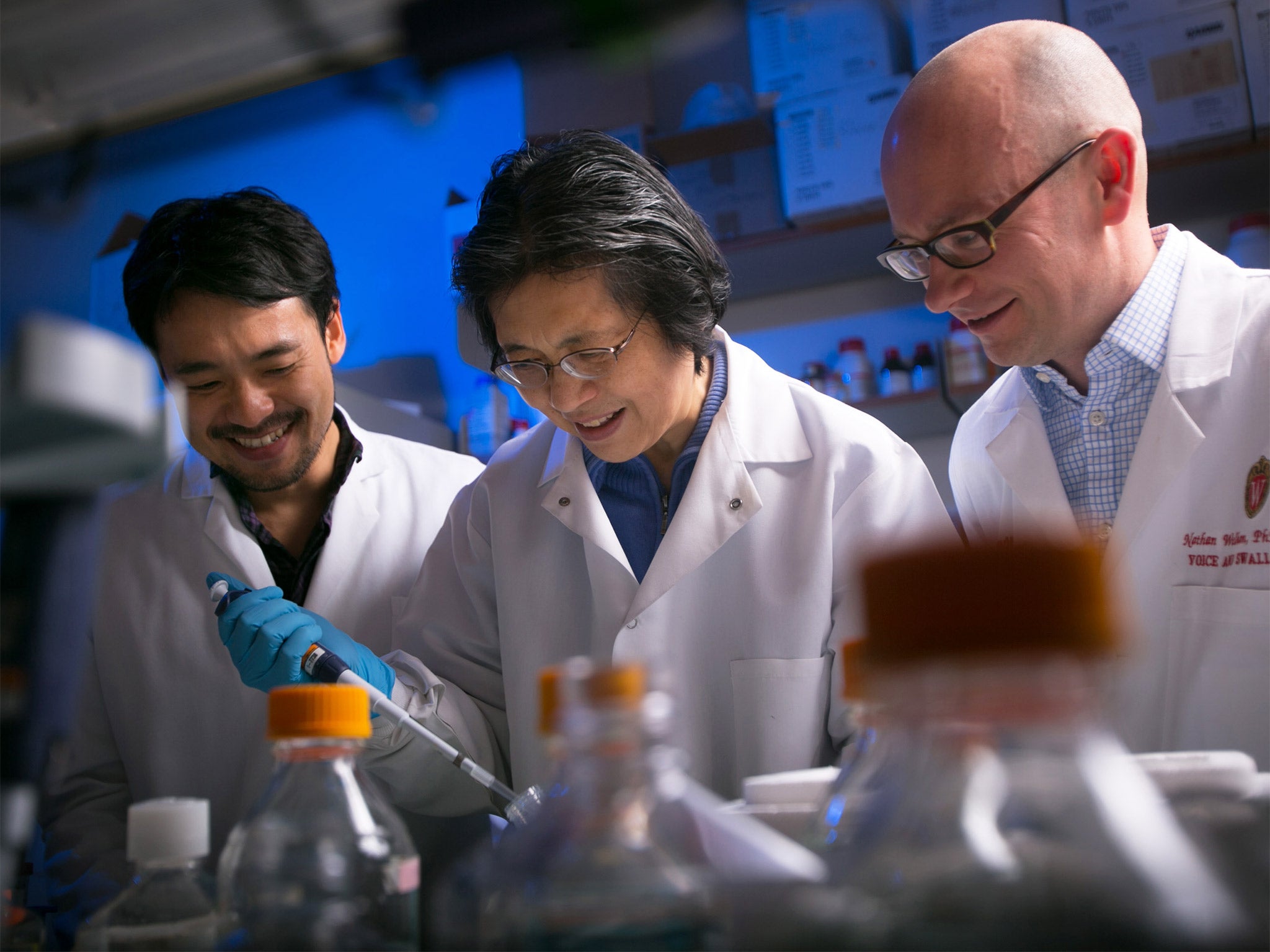 Dr. Nathan Welham, right, and his team in the Welham Lab at the Wisconsin Institute for Medical Research