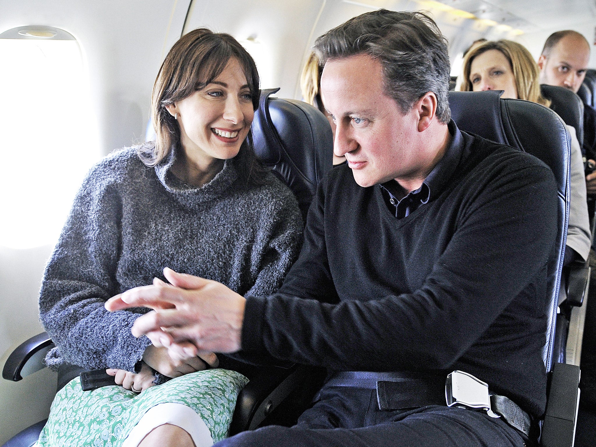 David Cameron and wife Samantha flying on a private jet in 2012