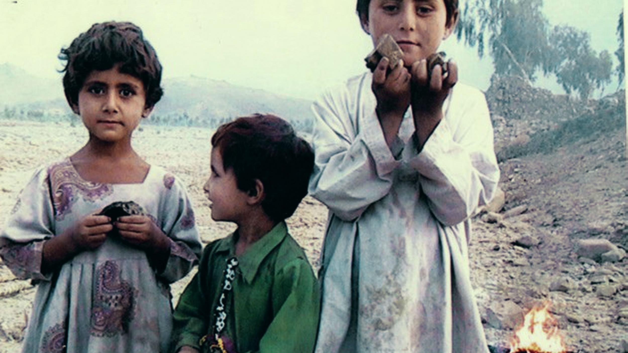 Children in Pakistan with drone debris