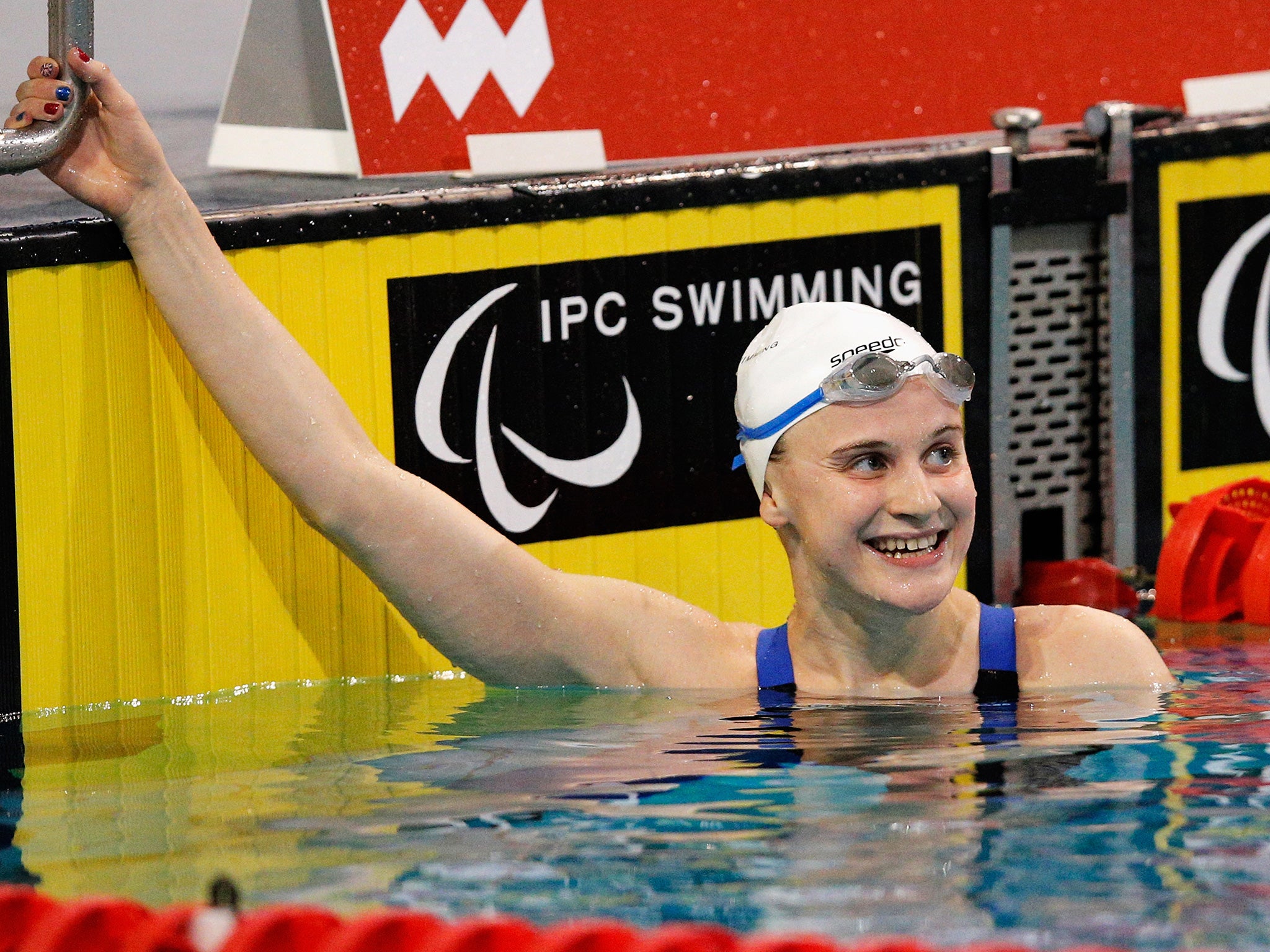 Stephanie Slater of Great Britain smiles after winning gold in the Women's 200m Individual Medley SM8 Final during the IPC Swimming European Championships