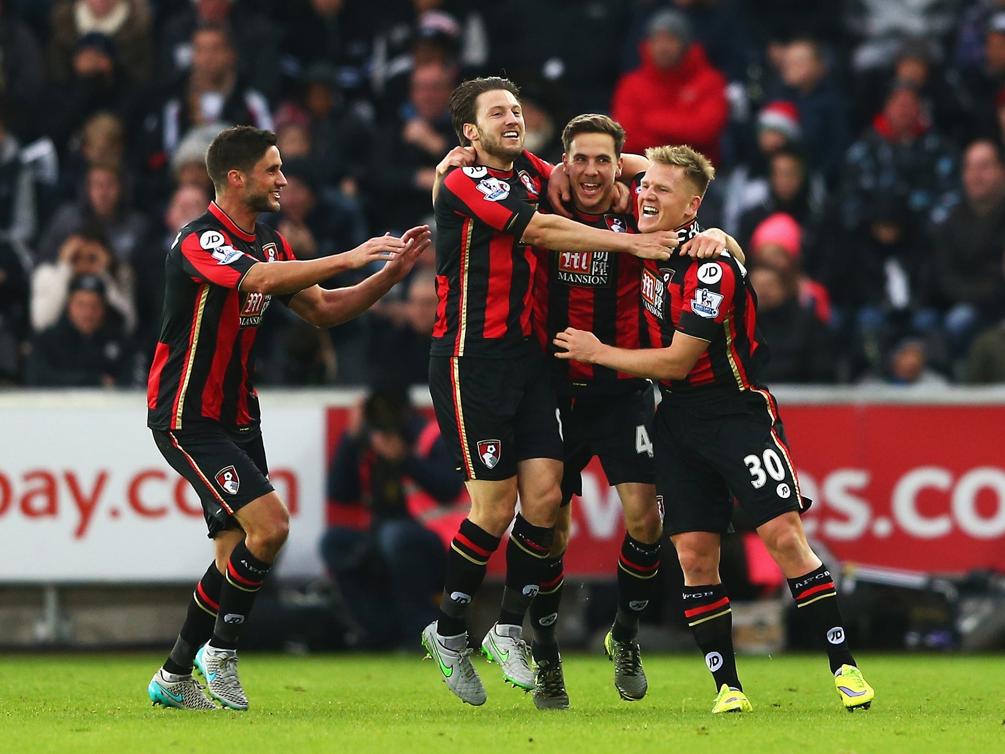 Bournemouth players celebrate Dan Gosling's goal