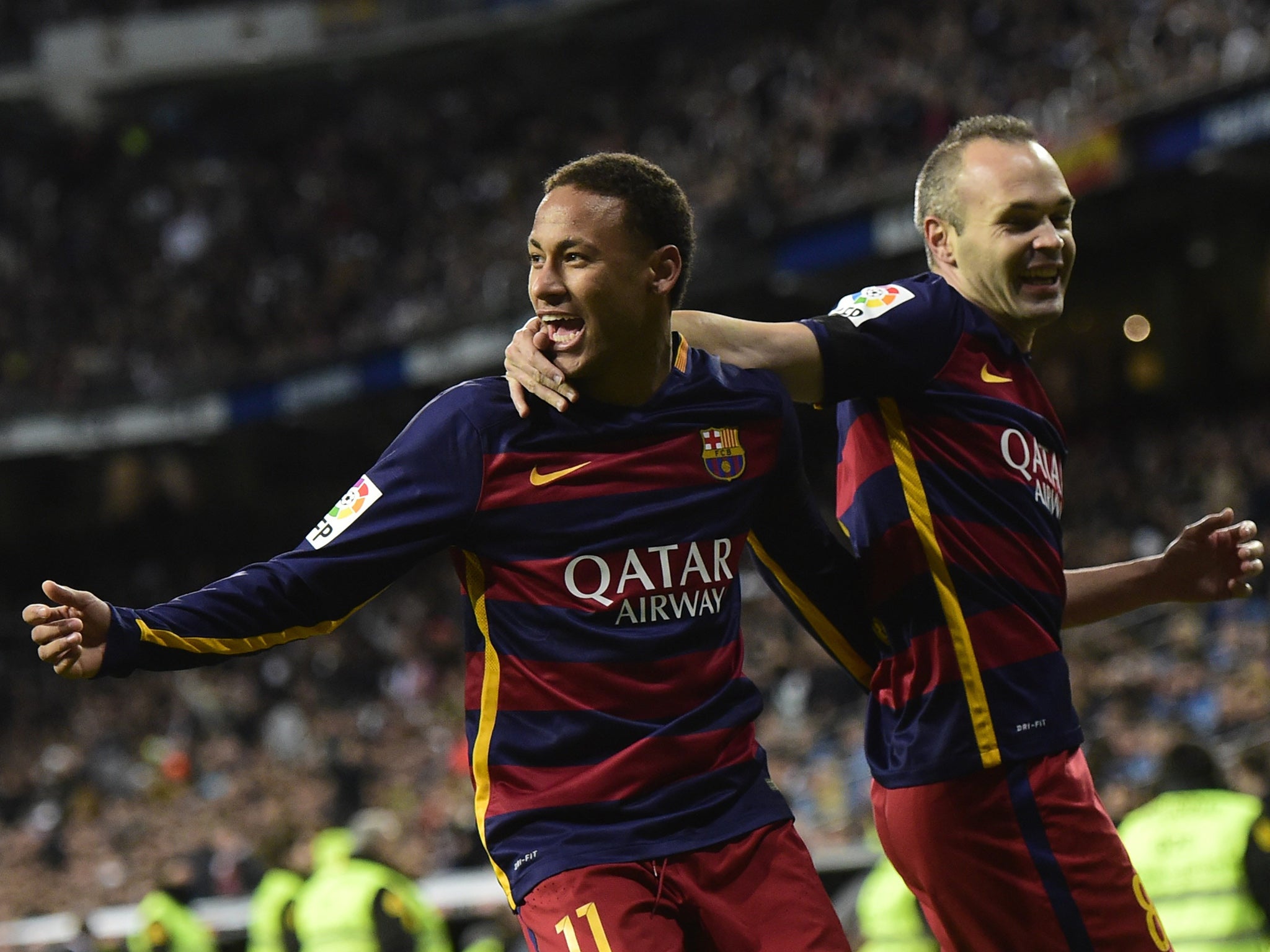 Barcelona's Neymar celebrates his strike