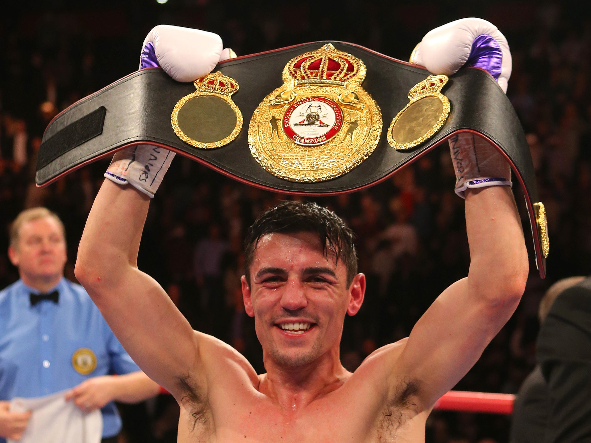 Anthony Crolla celebrates his world title triumph