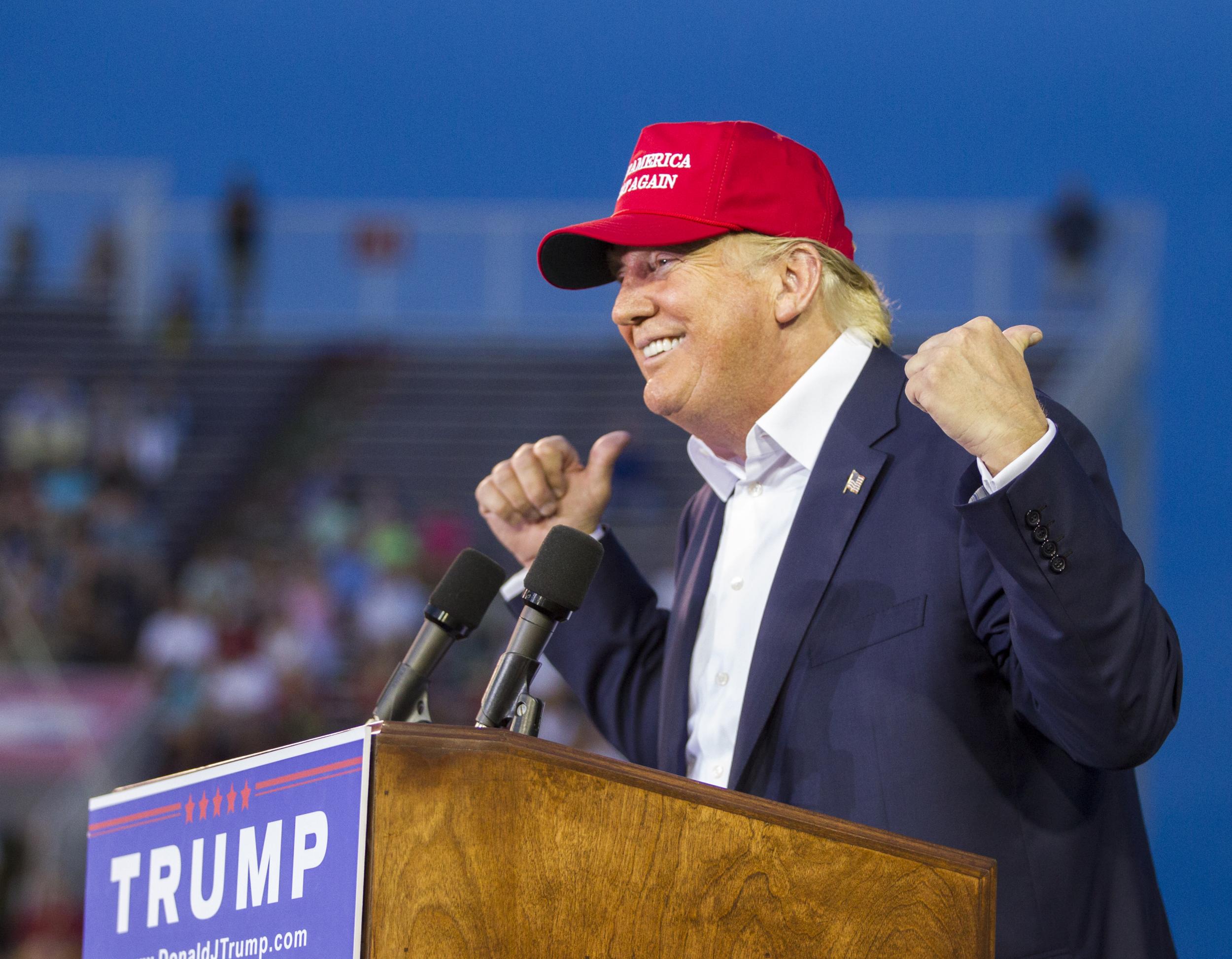 Trump speaks at a rally in Mobile, Alabama on 21 November