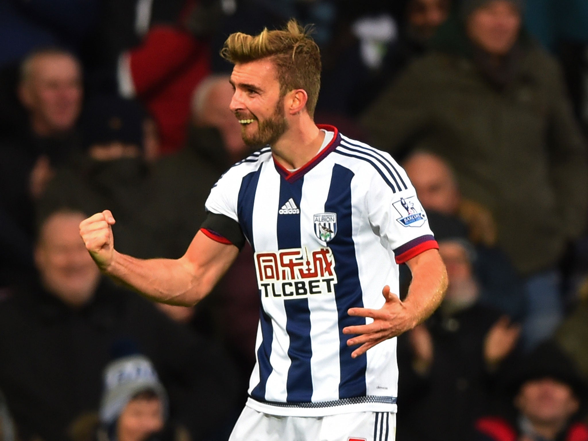 James Morrison celebrates his equaliser for West Bromwich