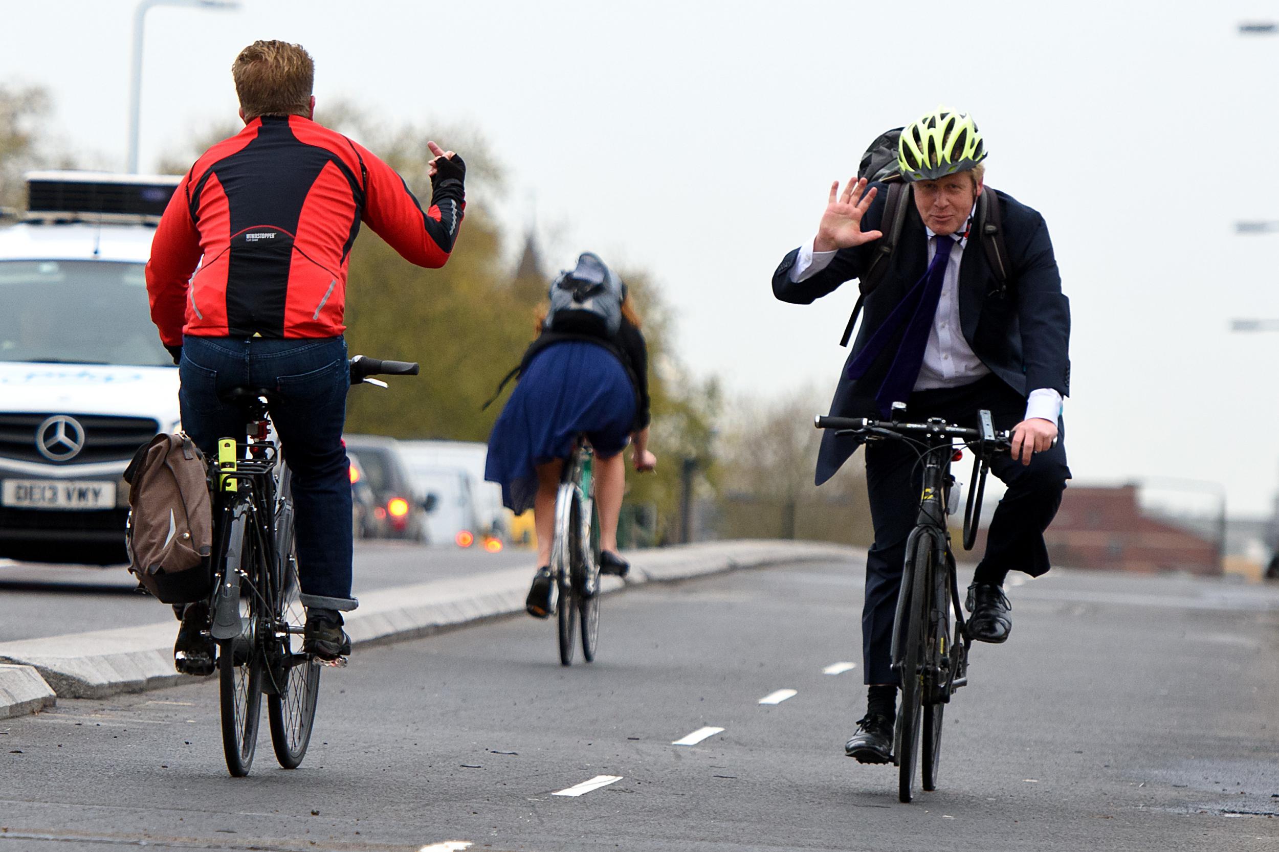 Boris Johnson met with a rude gesture while out cycling