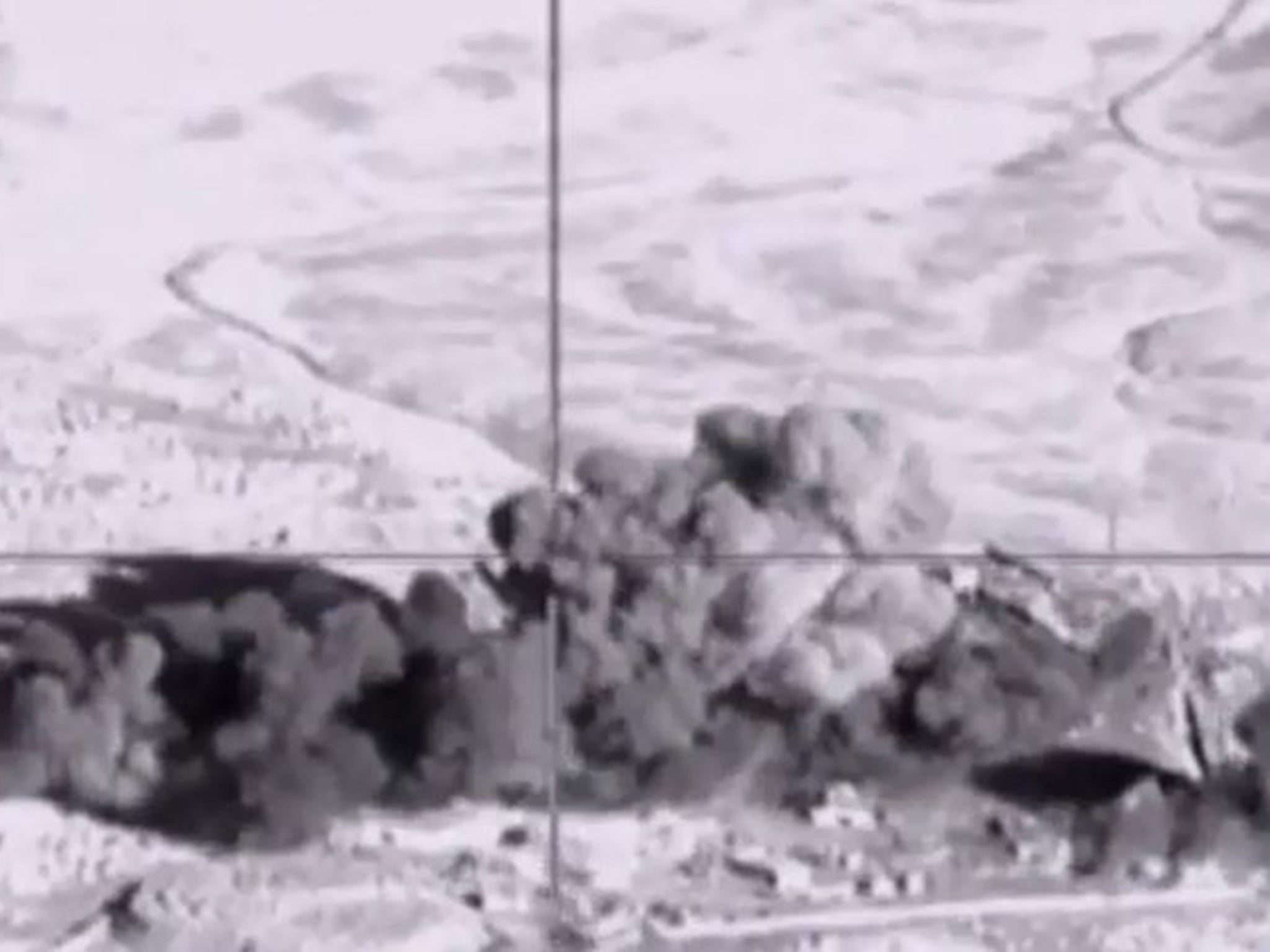 Footage of an airstrike purportedly carried out by the Russian air force on an Isis Islamic facility in the Syrian province of Deir Ezzor