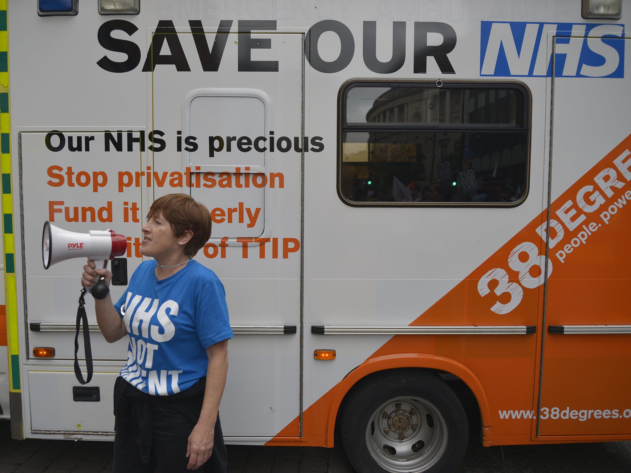 A Save Our NHS demonstration outside the Conservative Party conference in Manchester in October