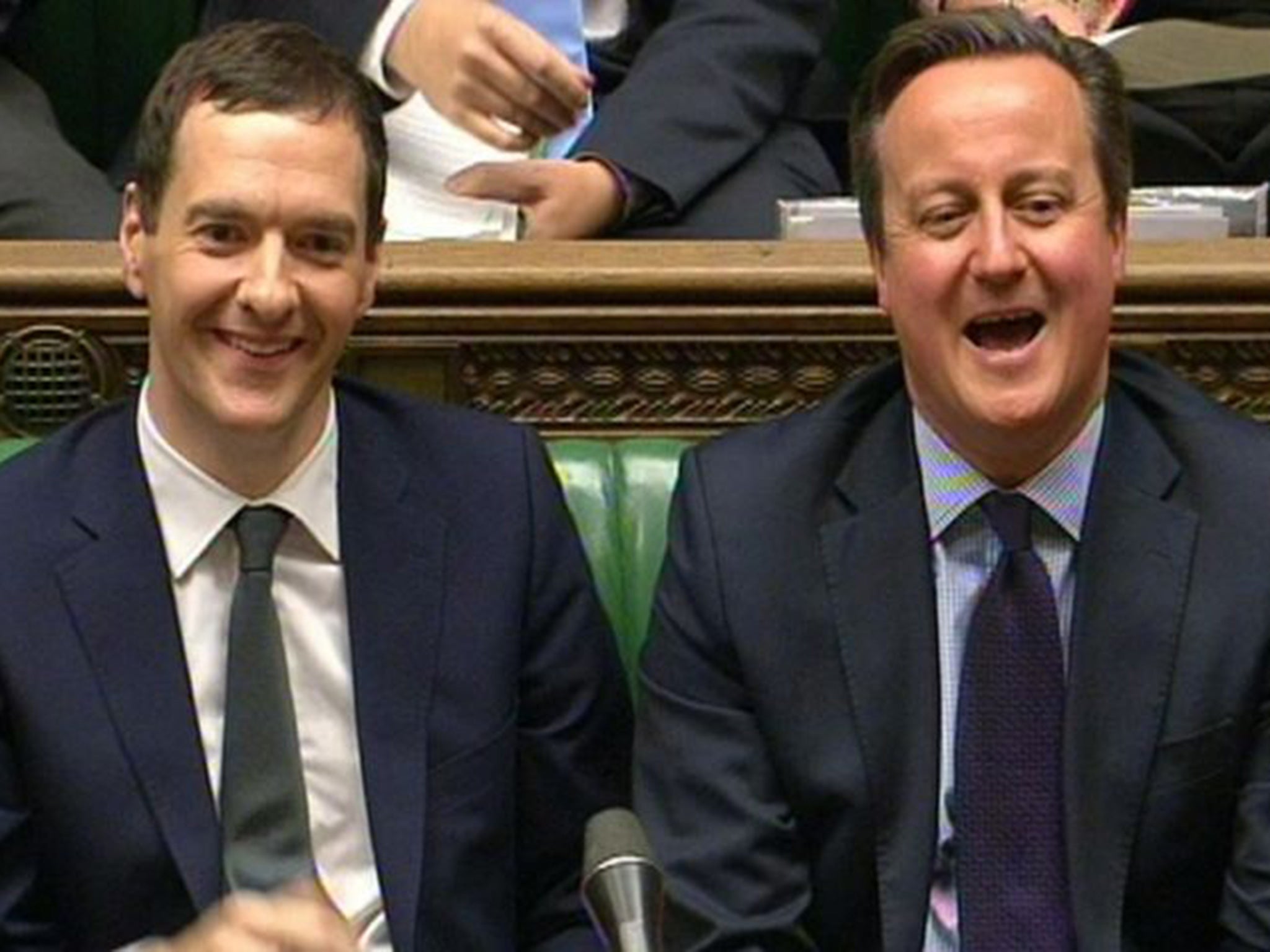 George Osborne and PDavid Cameron listens as shadow chancellor John McDonnell responds to the Autumn Statement and Spending Review