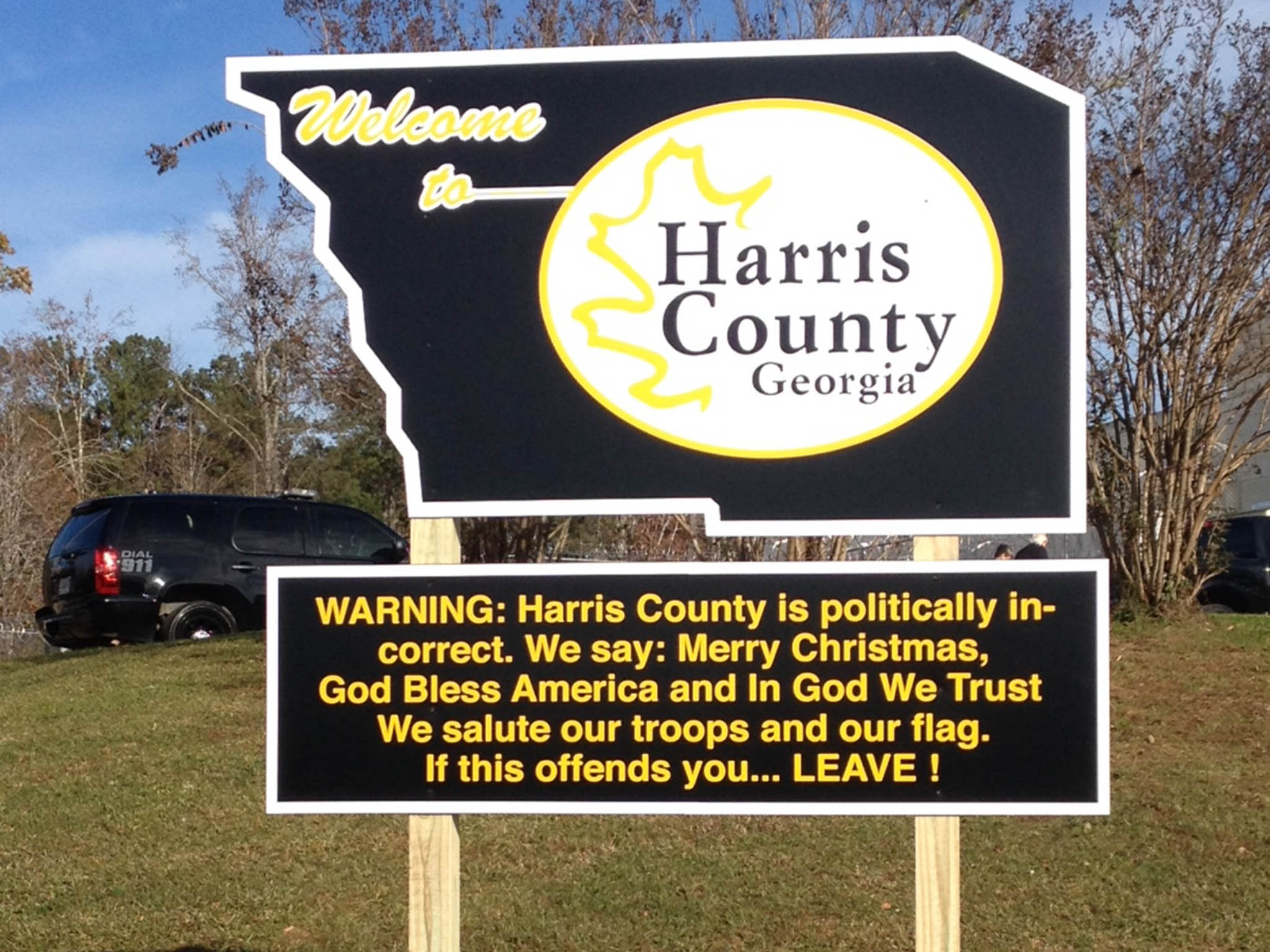 Harris County's new sign, put up by Sheriff Mike Jolley.