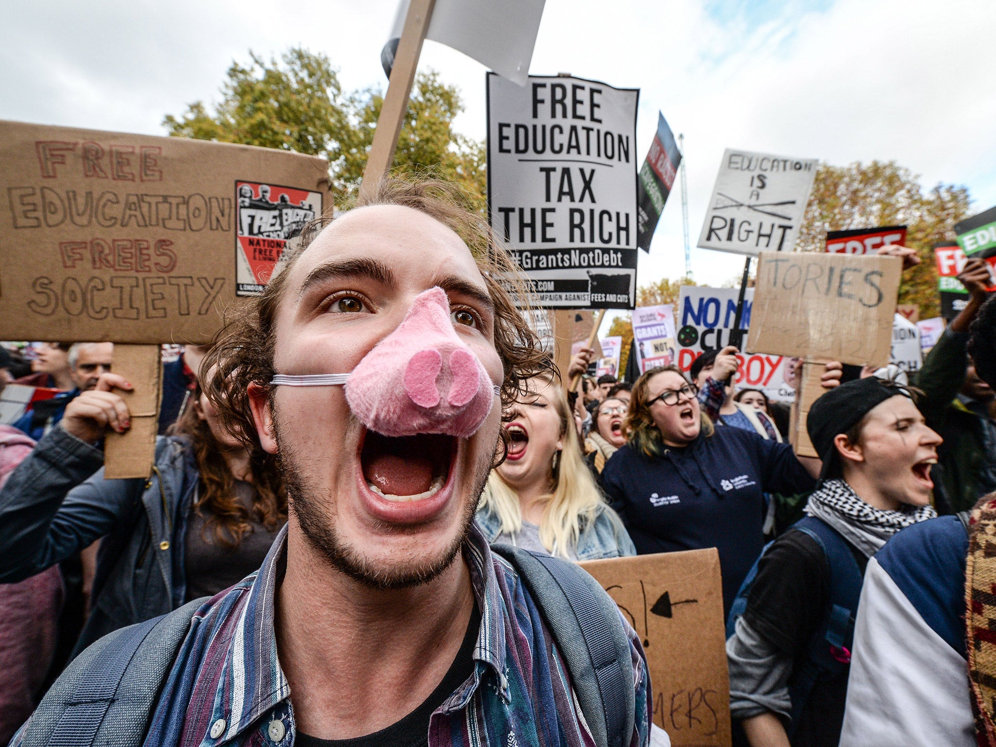 Students march in London earlier this month