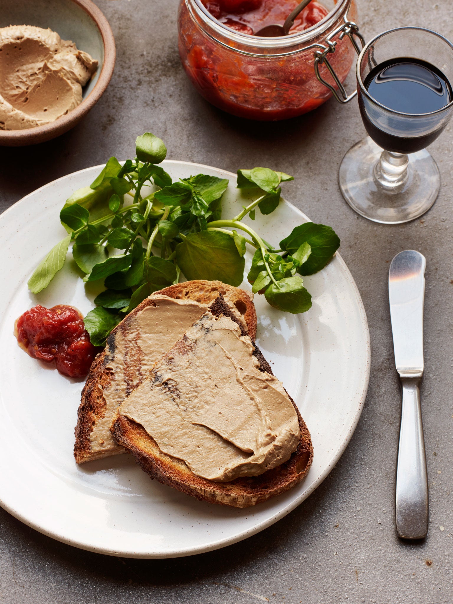 Chicken liver 'PX' pâté spread on toast