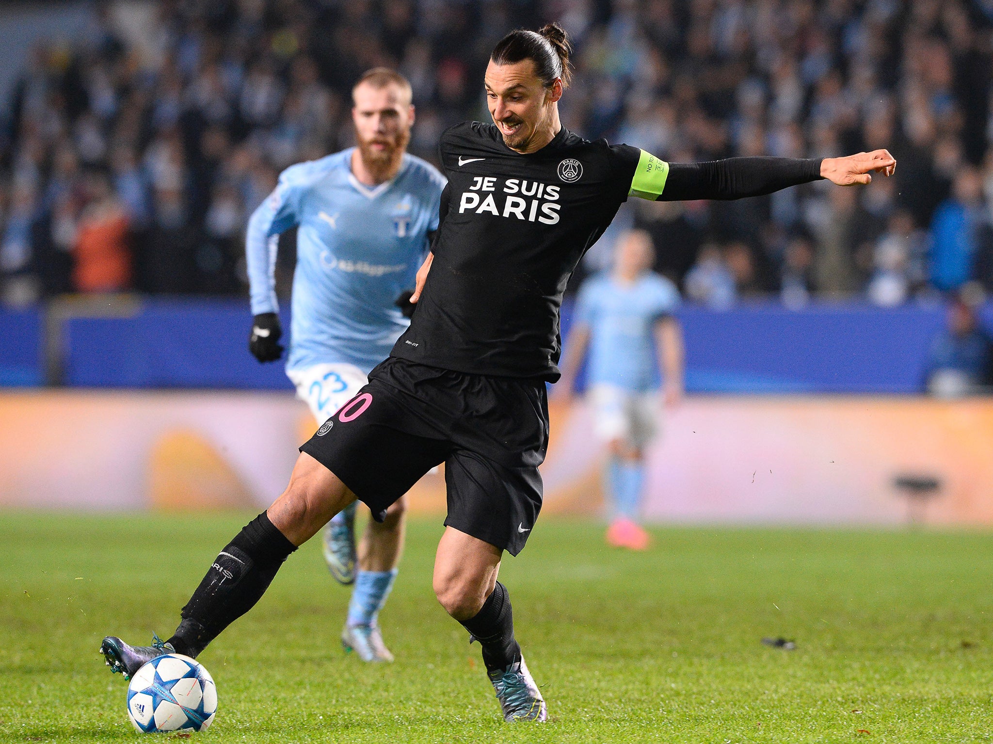 Zlatan Ibrahimovic in action for PSG against Malmo this week