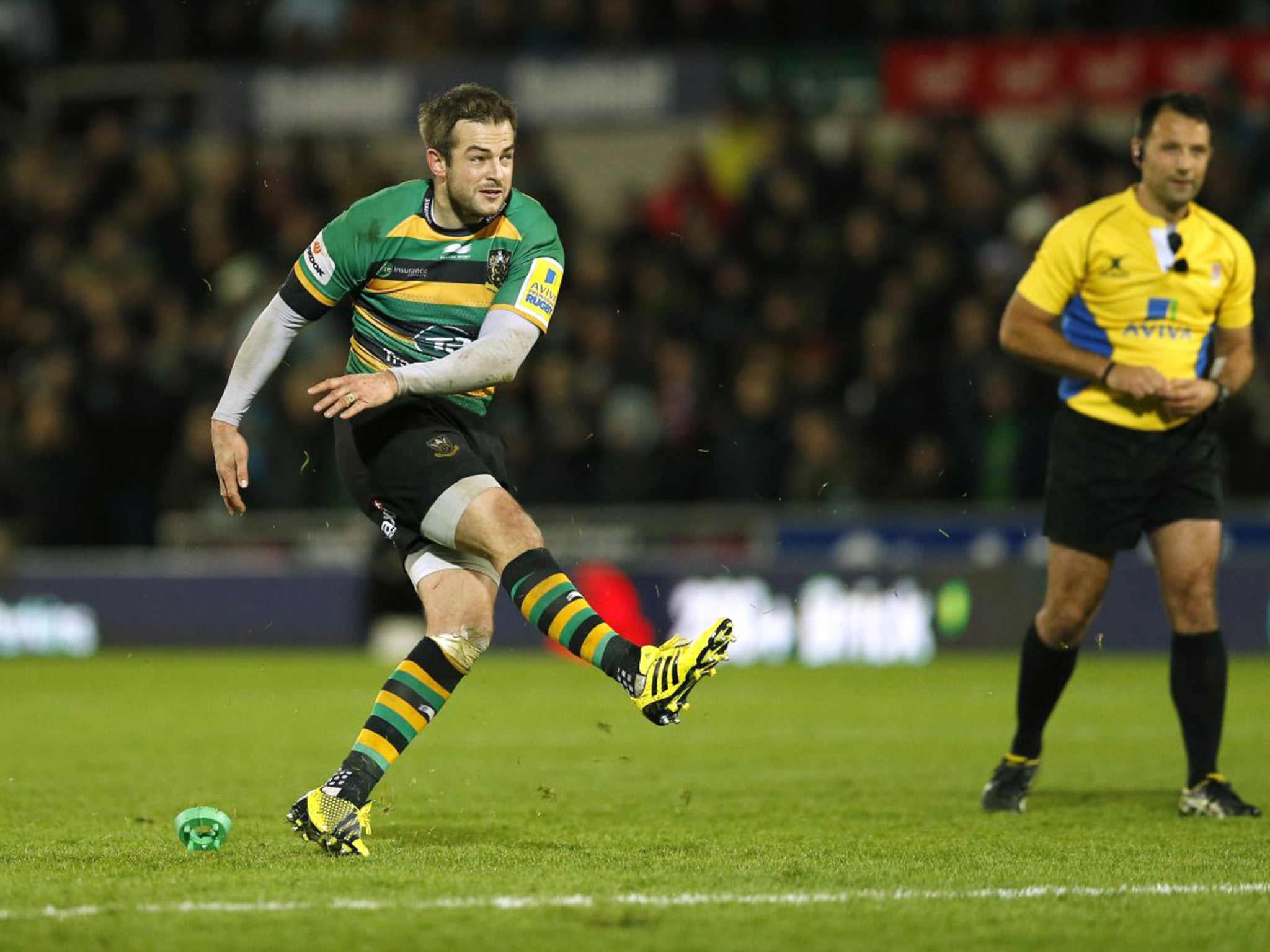 Northampton's Stephen Myler kicks a penalty as Northampton Saints beat Gloucester