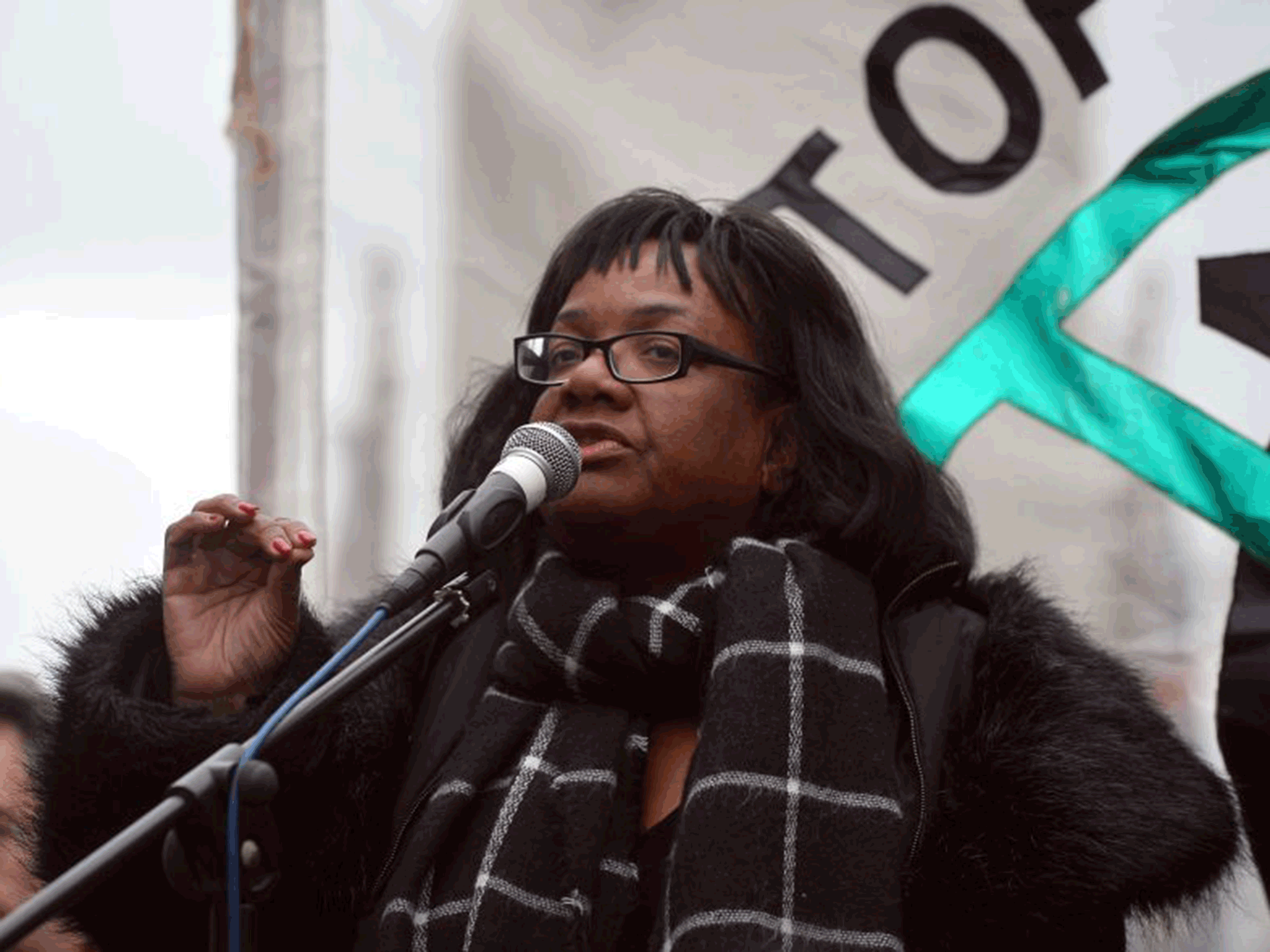 Diane Abbott MP speaks to protesters at Whitehall in London PA