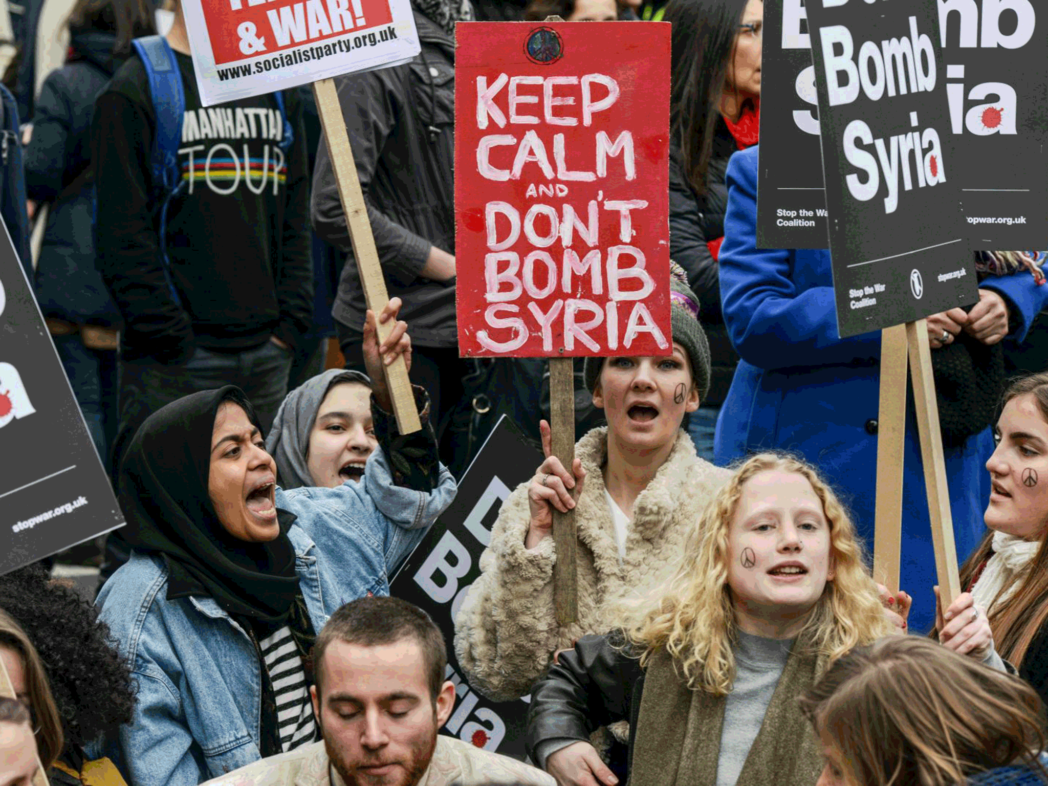 Protestors sat down in the middle of the road outside Downing Street Getty Images