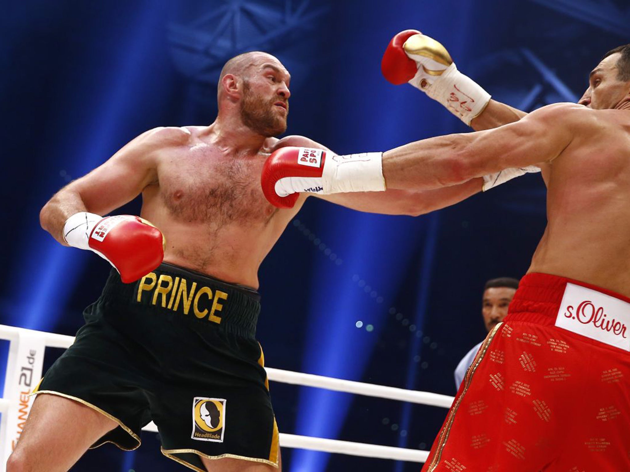 Tyson Fury in action against Wladimir Klitschko during the fight