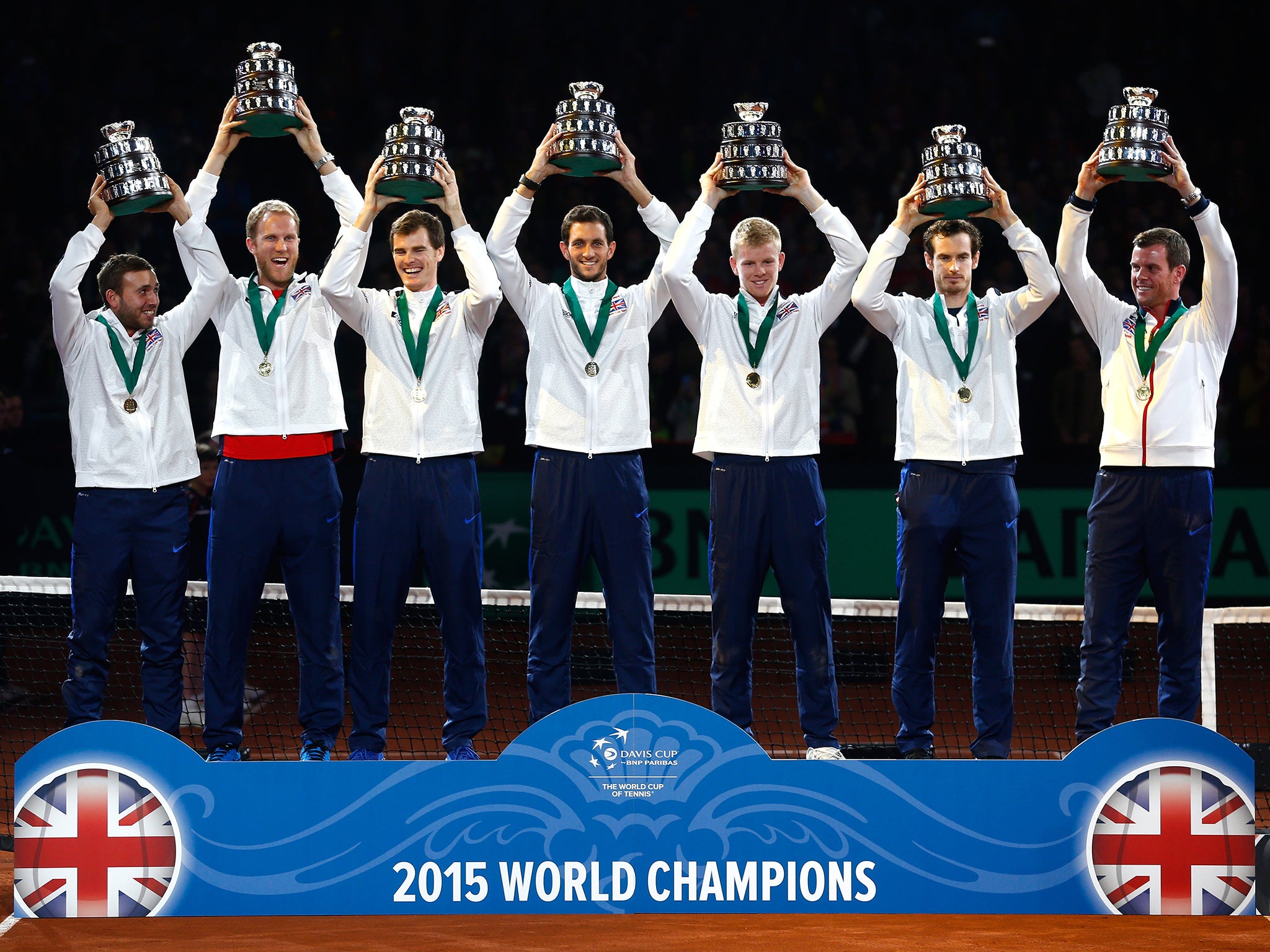 The Great Britain team celebrate their triumph