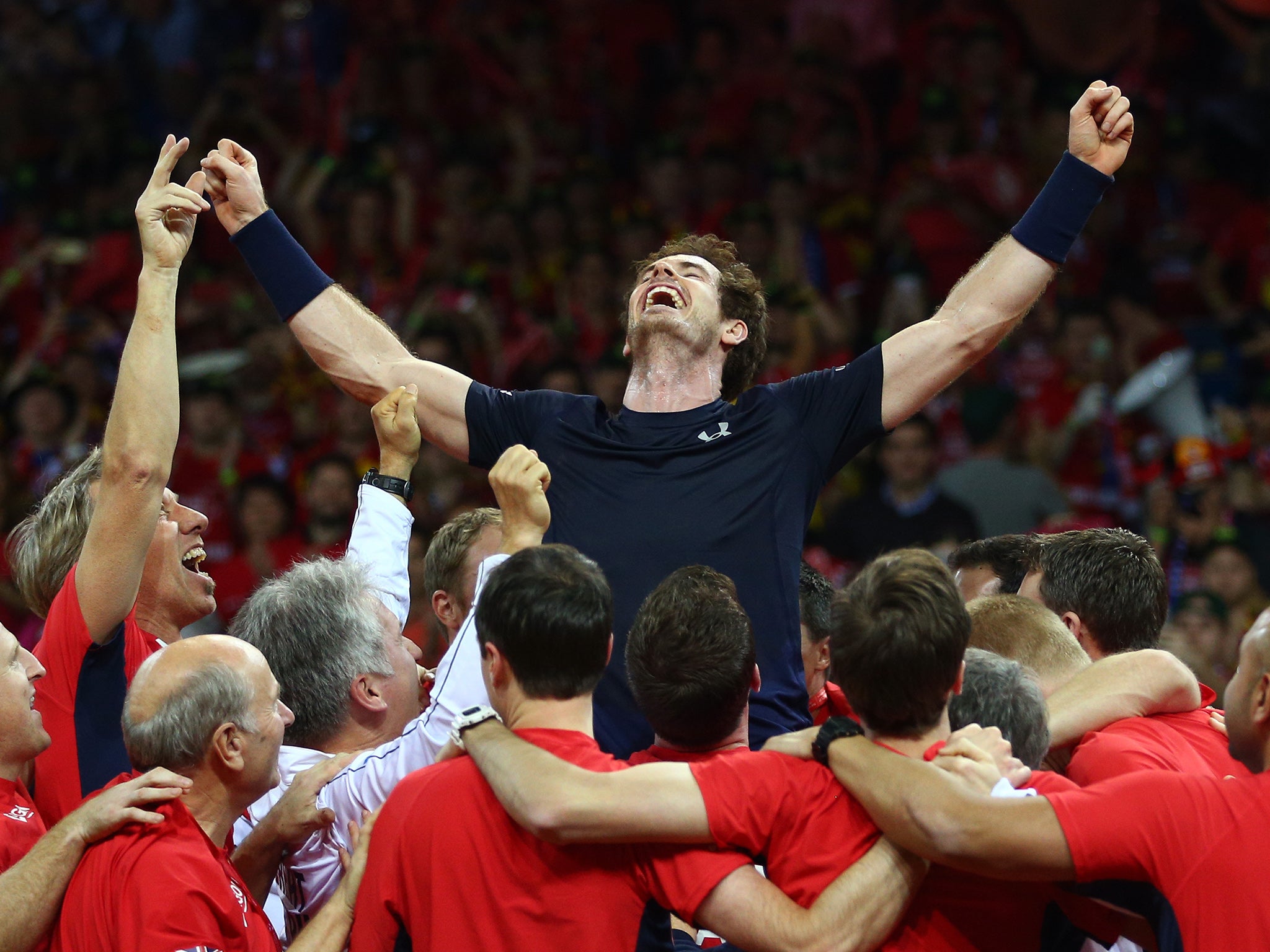 No. 1 Andy Murray was at the centre of the celebrations following his win over David Goffin