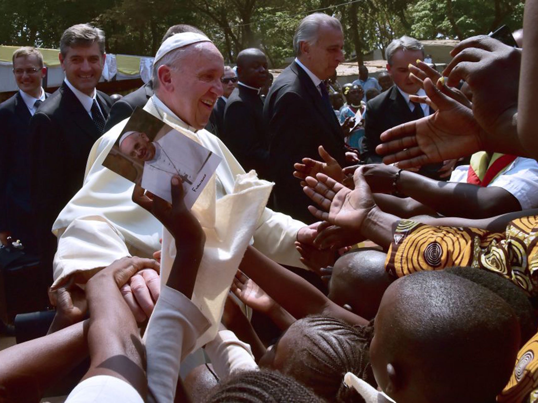 Pope Francis visits a refugee camp in Bangui on his current tour of Africa