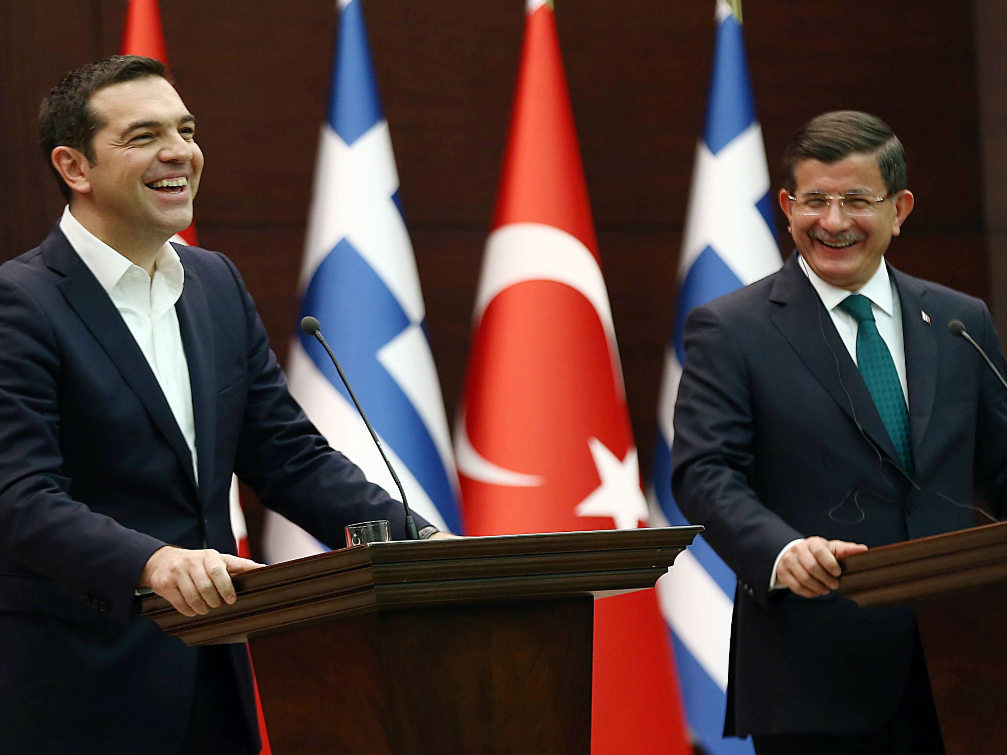 Tsipras and Davutoglu held a joint press conference after a meeting in Ankara on November 18