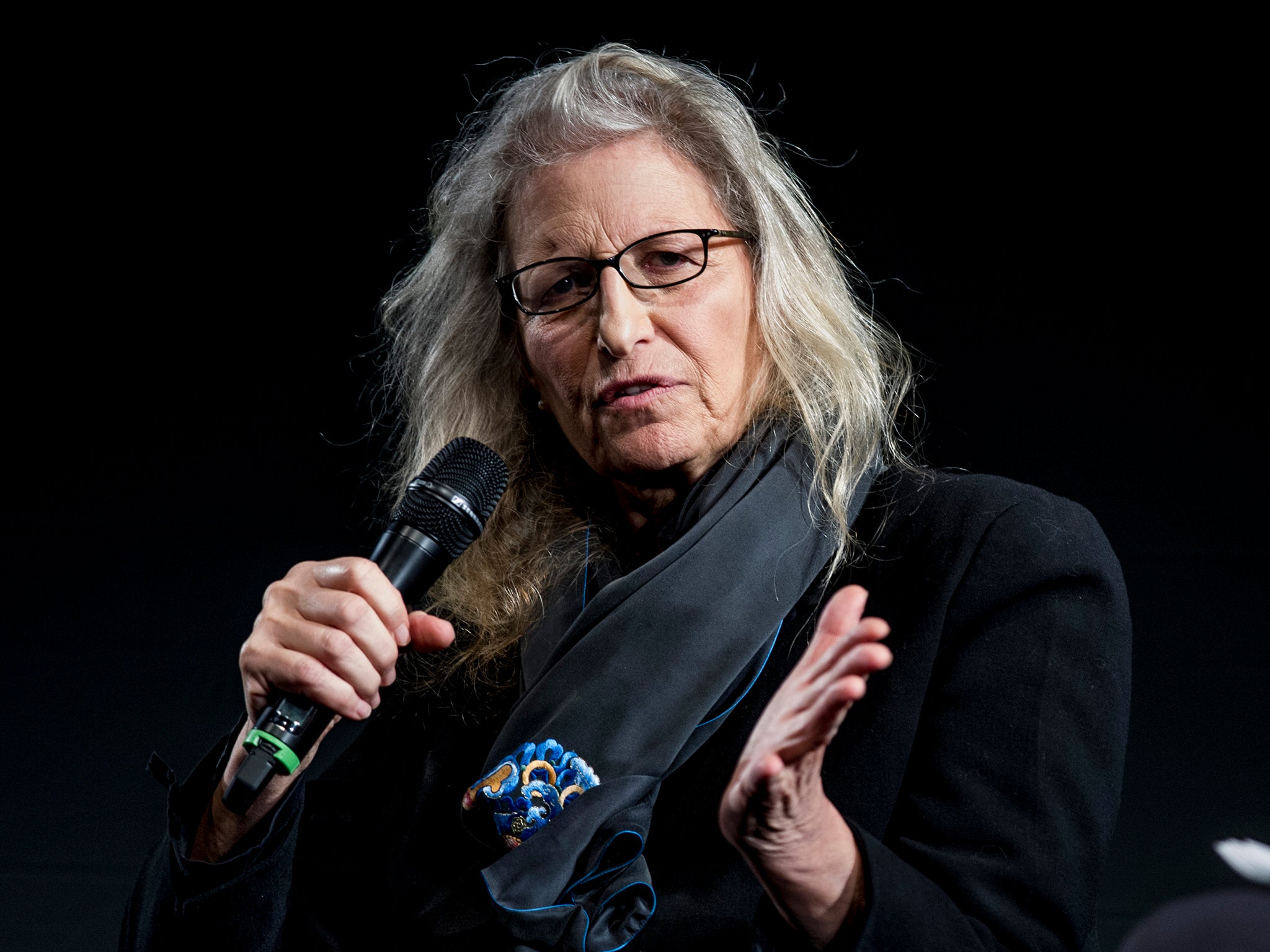 Annie Leibovitz at the photocall and conference for the 2016 Pirelli Calendar shot by her in the Grosvenor House.