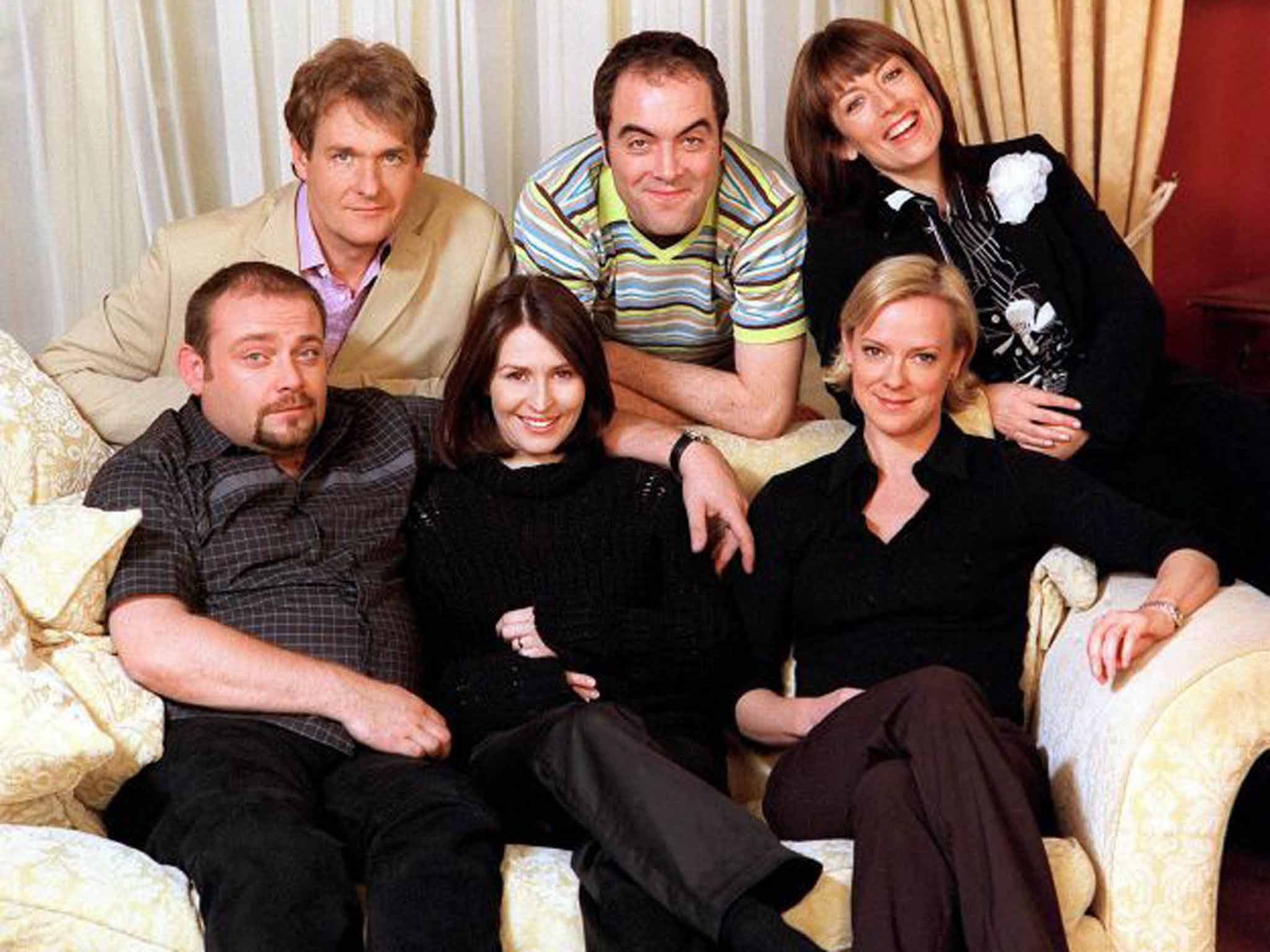 Stepping back: 'Cold Feet' stars (clockwise from top left) Robert Bathurst, James Nesbitt, Fay Ripley, Hermione Norris, Helen Baxendale and John Thomson